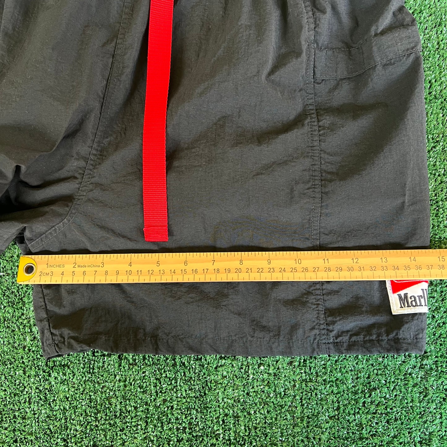 90s Marlboro Adventure Team Board Shorts Black Lined Swim Trunks - Large