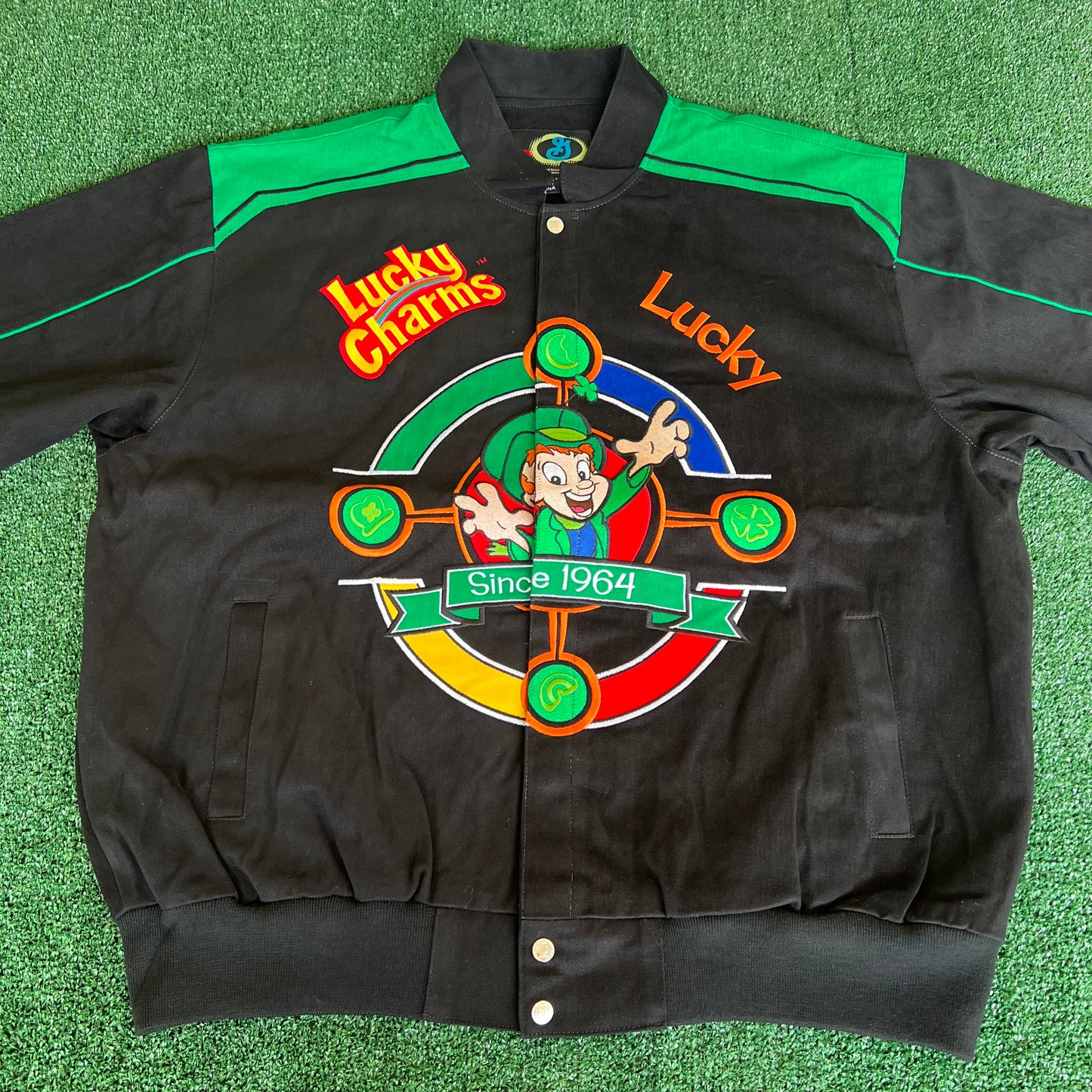 Y2K NOS Nascar Lucky Charms Black Racing Jacket - 2XL