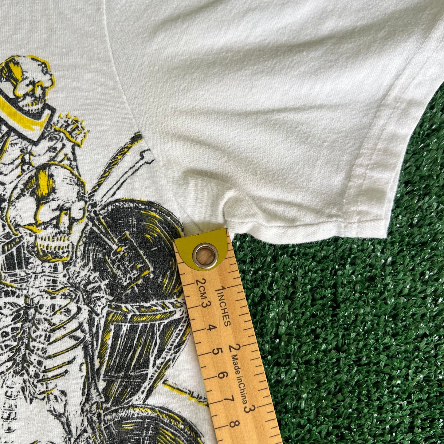 Y2K Avirex Grave House Semetary & Ghost Mountain White Gold Skeleton Army T-Shirt - Large
