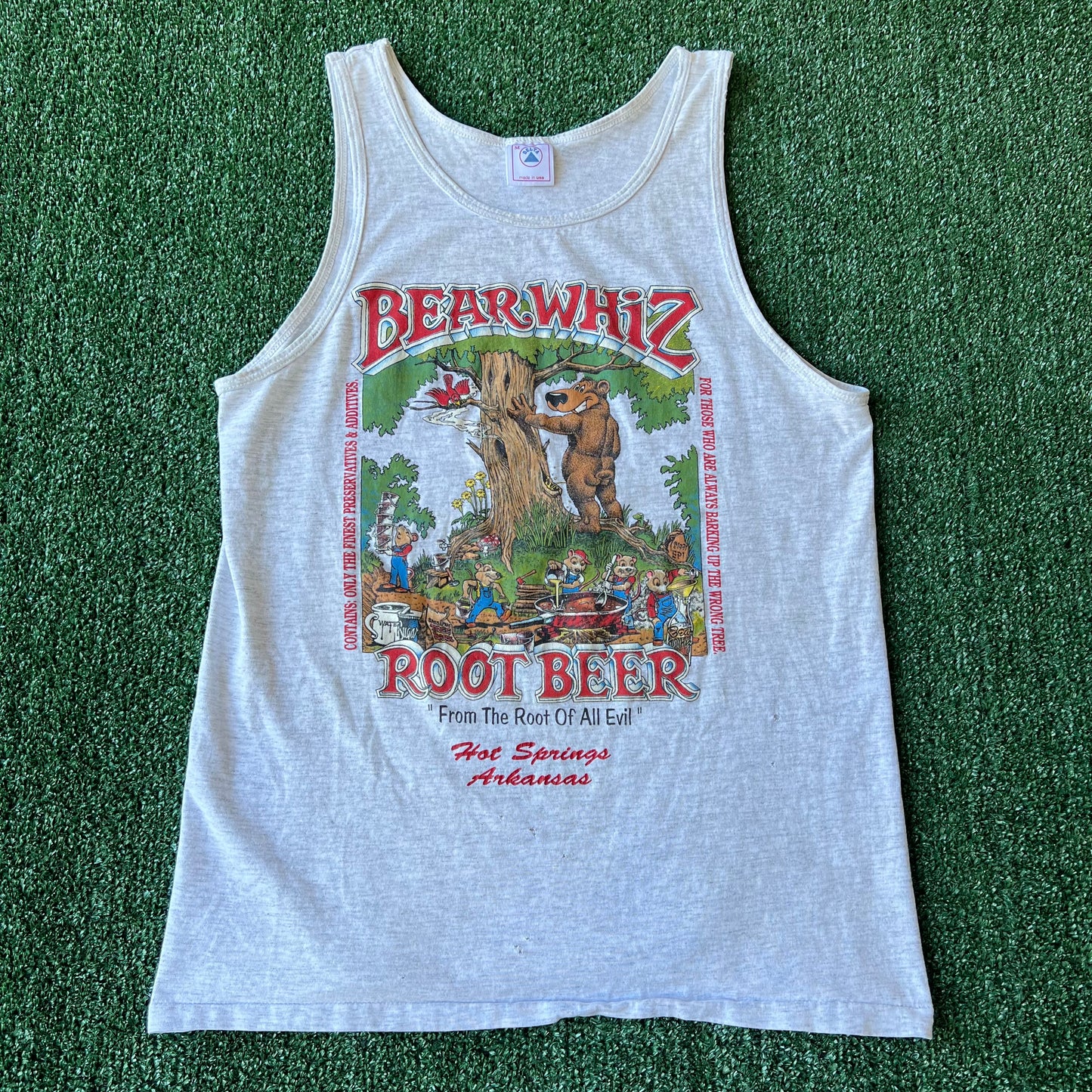 90s Men's Bear Whiz Root Bear Funny Gray Sleeveless Tank Top Shirt - Medium