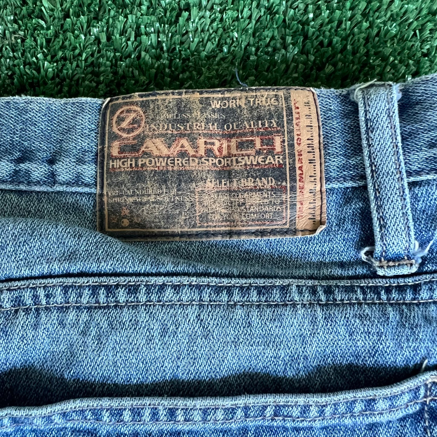 90s Cavaricci Baggy Wide-Leg Distressed Blue Jeans - 35x31" 21.5" Openings