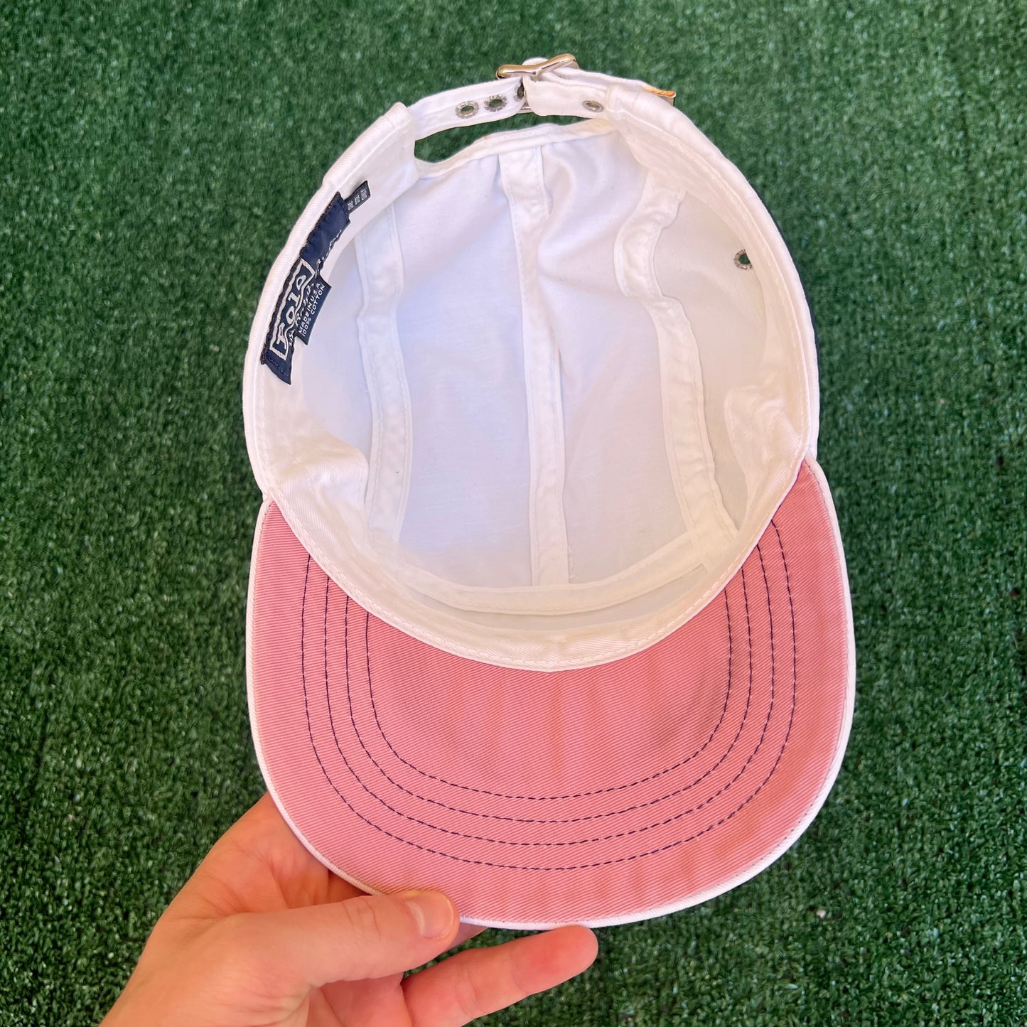 Vintage 90s Polo Ralph Lauren Polo Sport White 5 Panel Strapback Hat Cap USA