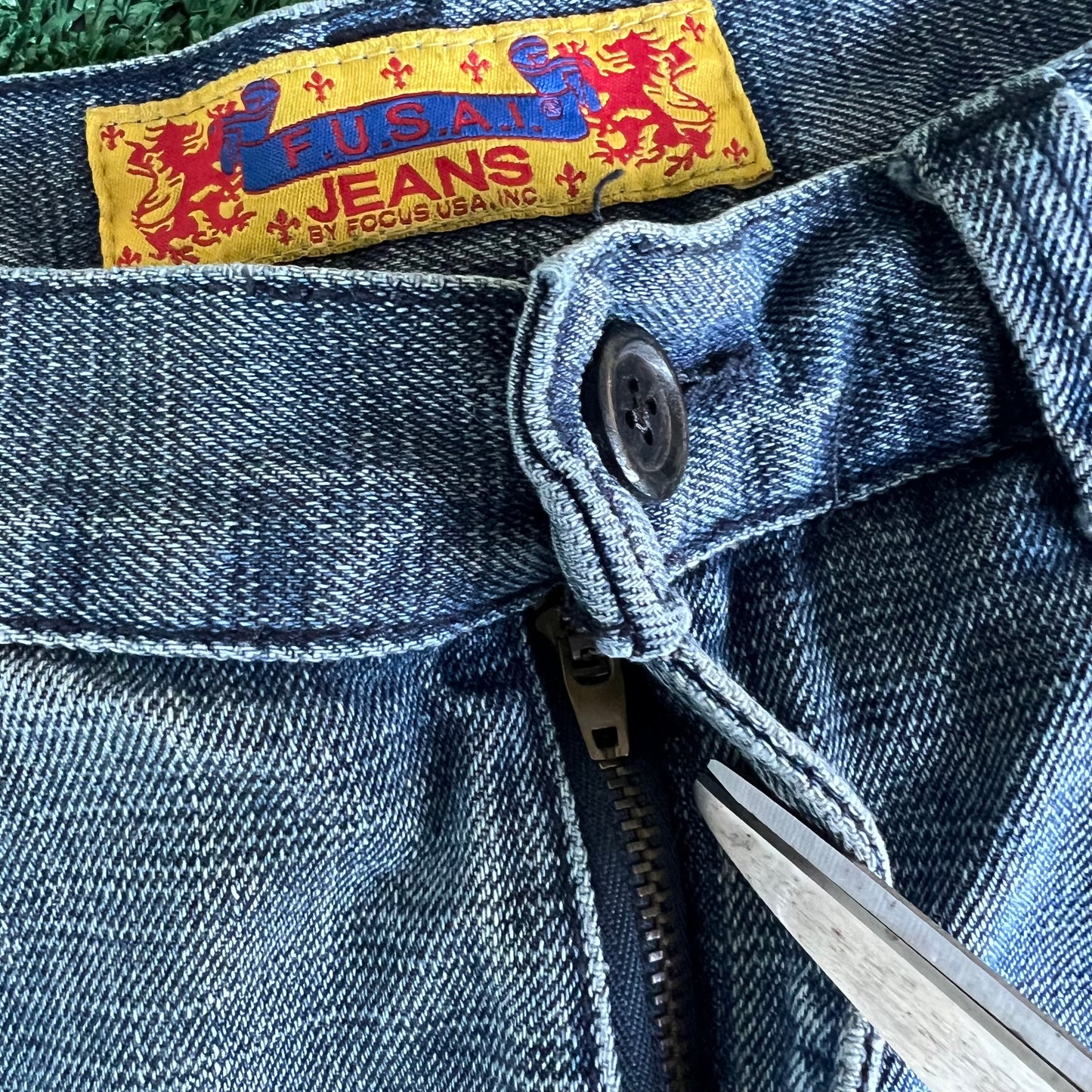 Y2K Fusai Baggy Flap Pocket Skate Blue Jeans - 35x30" 19" Open