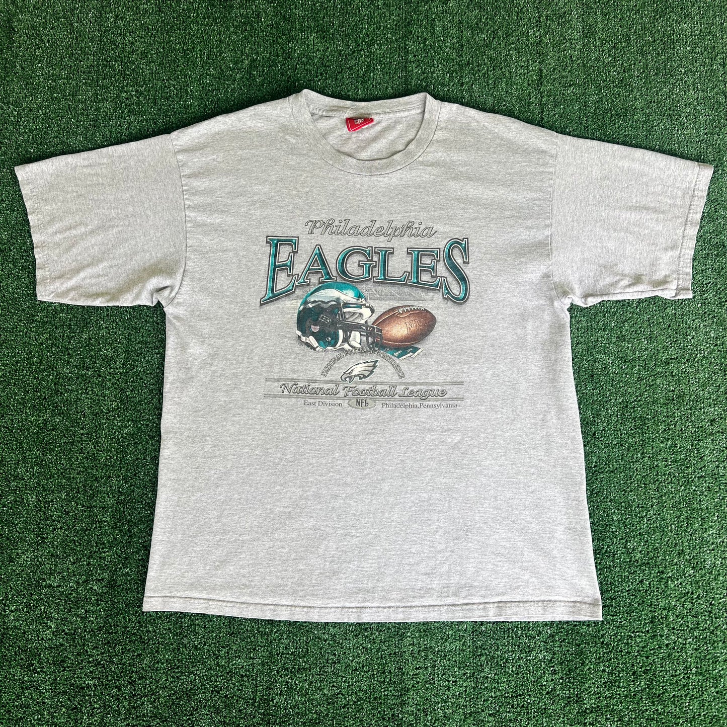 Y2K NFL Philadelphia Eagles Helmet Spellout Gray T-Shirt - XL