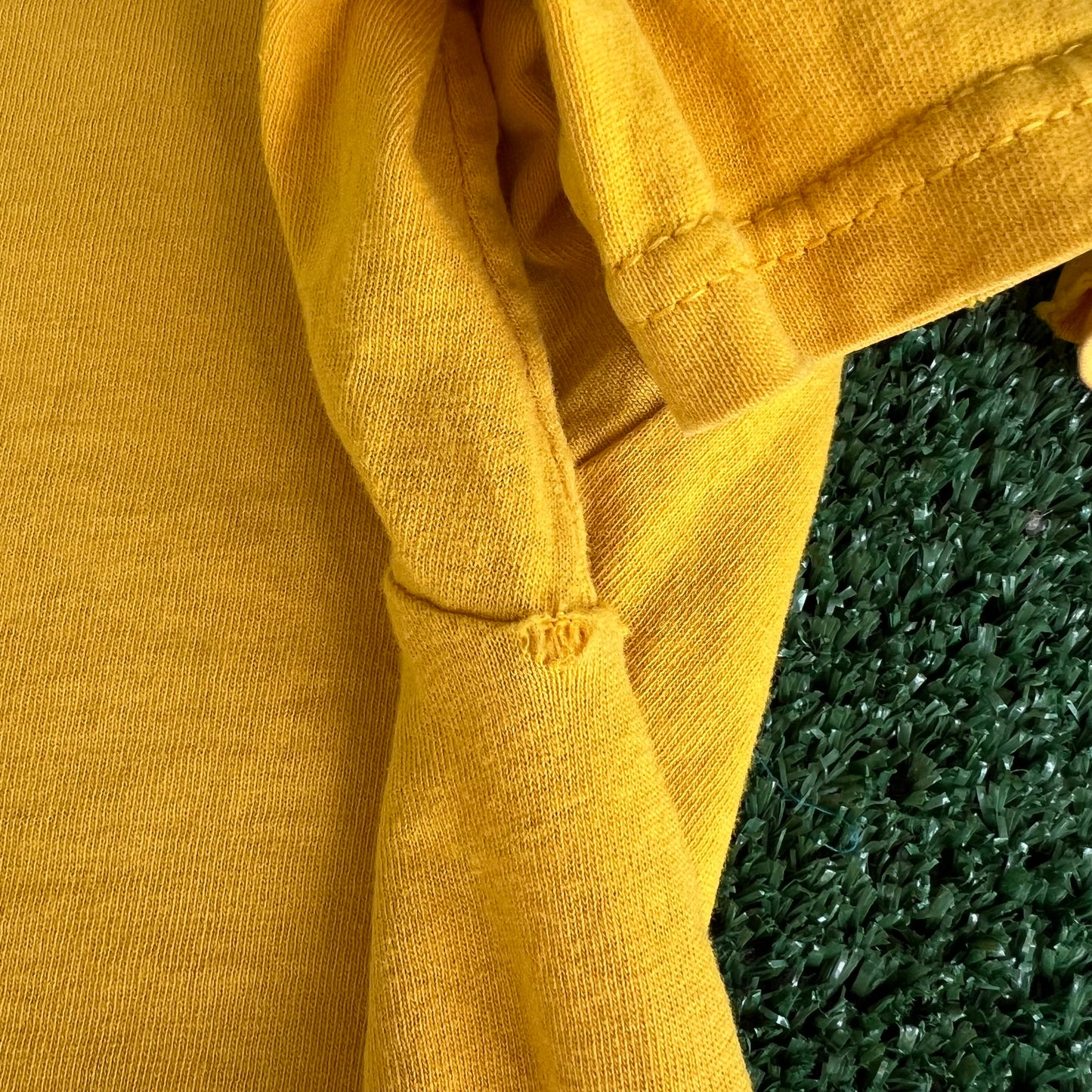 Y2K Nike Yellow Embroidered Essential Spellout Distressed T-Shirt - Medium