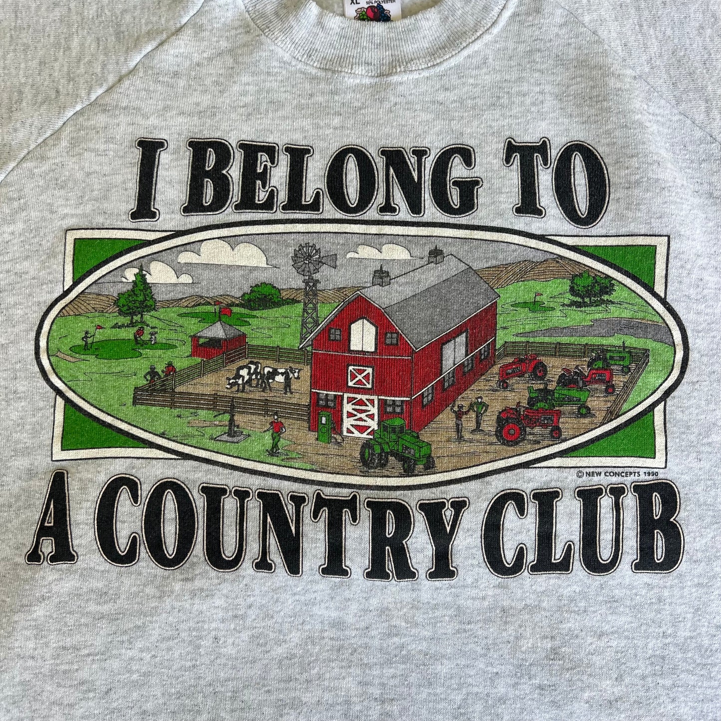 Vintage 90s " I Belong to a Country Club" Funny Farm Gray Crewneck Sweatshirt - XL
