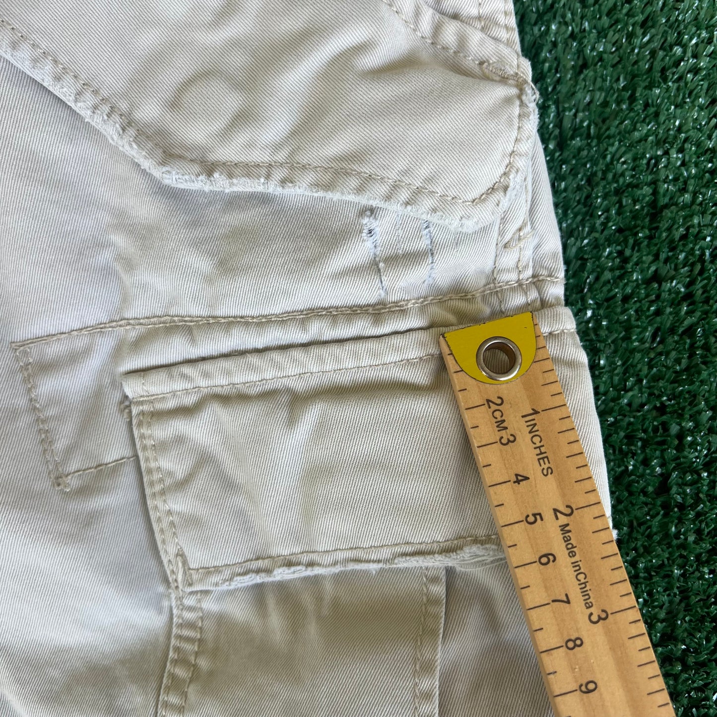 Y2K Polo Ralph Lauren Light Khaki Type 1 Paratrooper Distressed Canvas Shorts - 38x10"