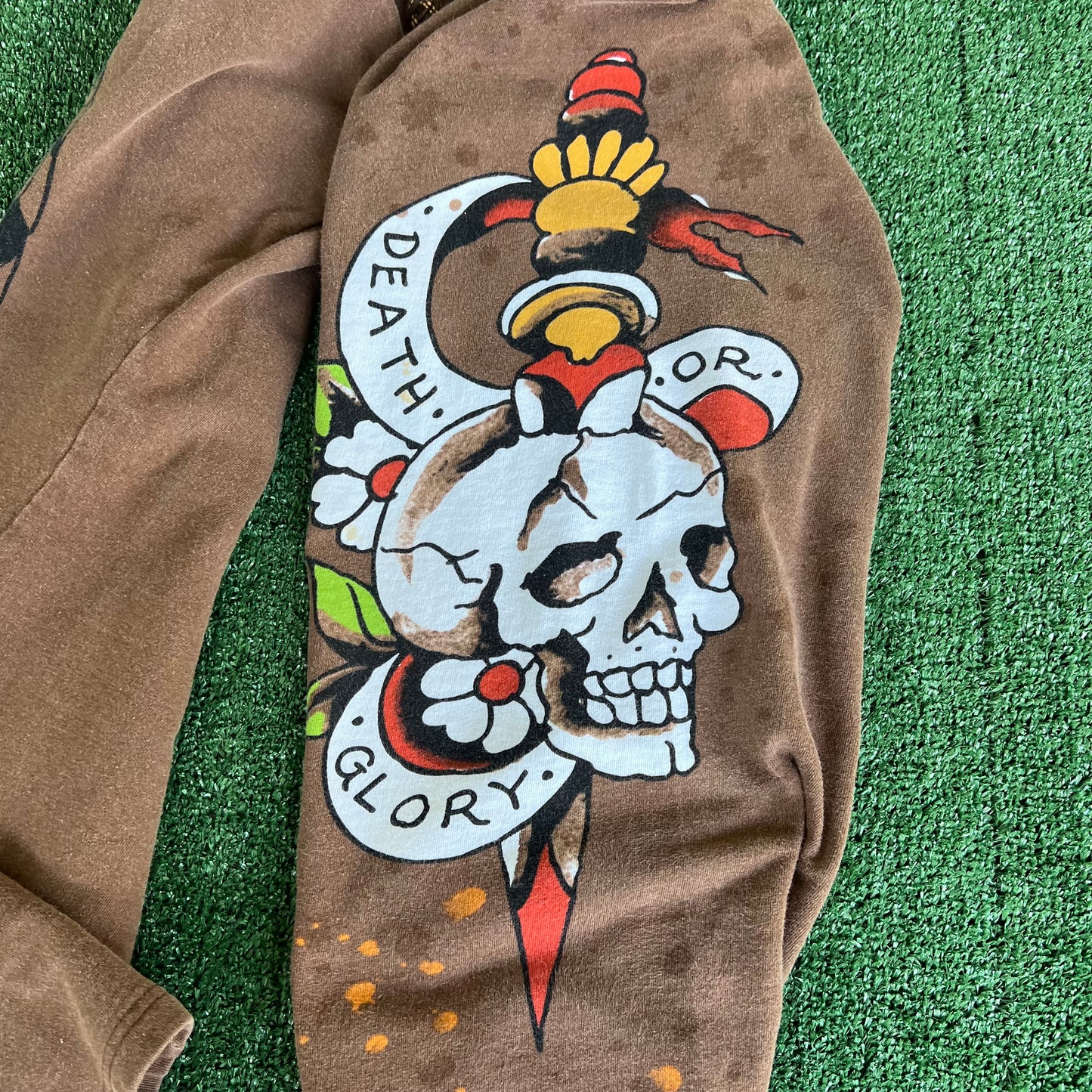 Y2K Ed Hardy Skull Faded Brown Baggy Wide-Leg Sweatpants - Large 31x28.5" 21.5" Openings