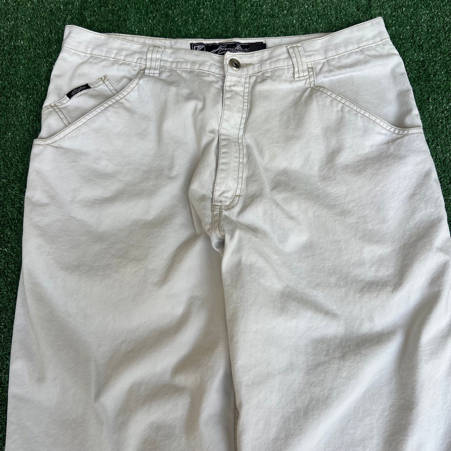 VTG 90s Y2K Men Karl Kani Wide-Leg Baggy White Jeans - 38x27" 20" Opens JNCO Style