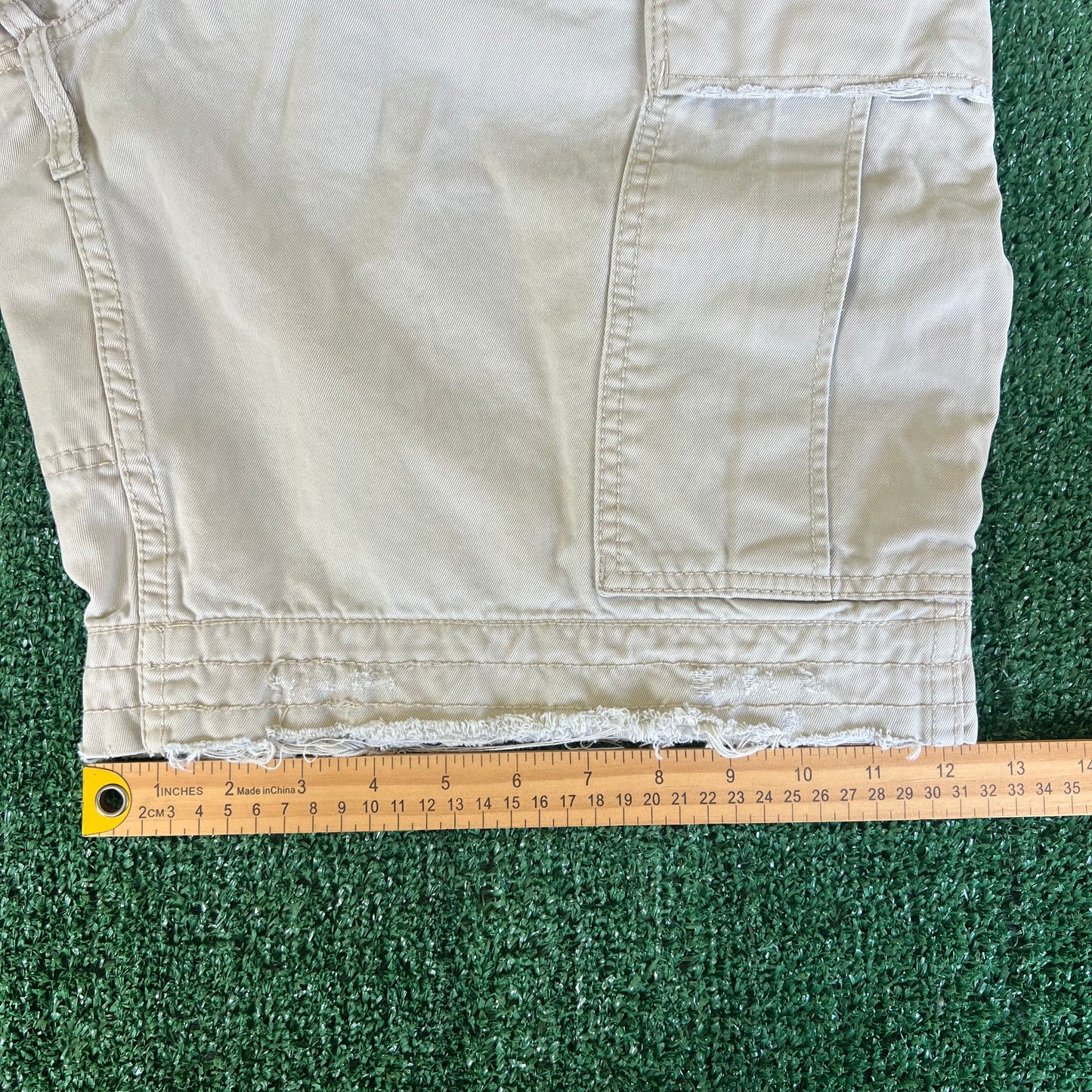 Y2K Polo Ralph Lauren Light Khaki Type 1 Paratrooper Distressed Canvas Shorts - 38x10"