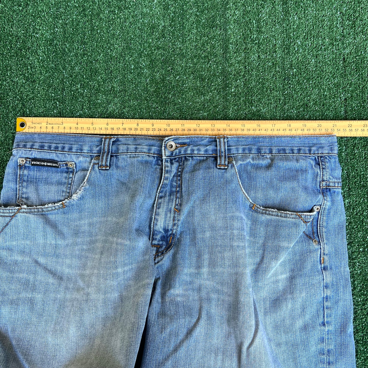 VTG Y2K Men's Rocawear Wide-Leg Baggy Blue Jeans 42x28" 22" Opens JNCO Style