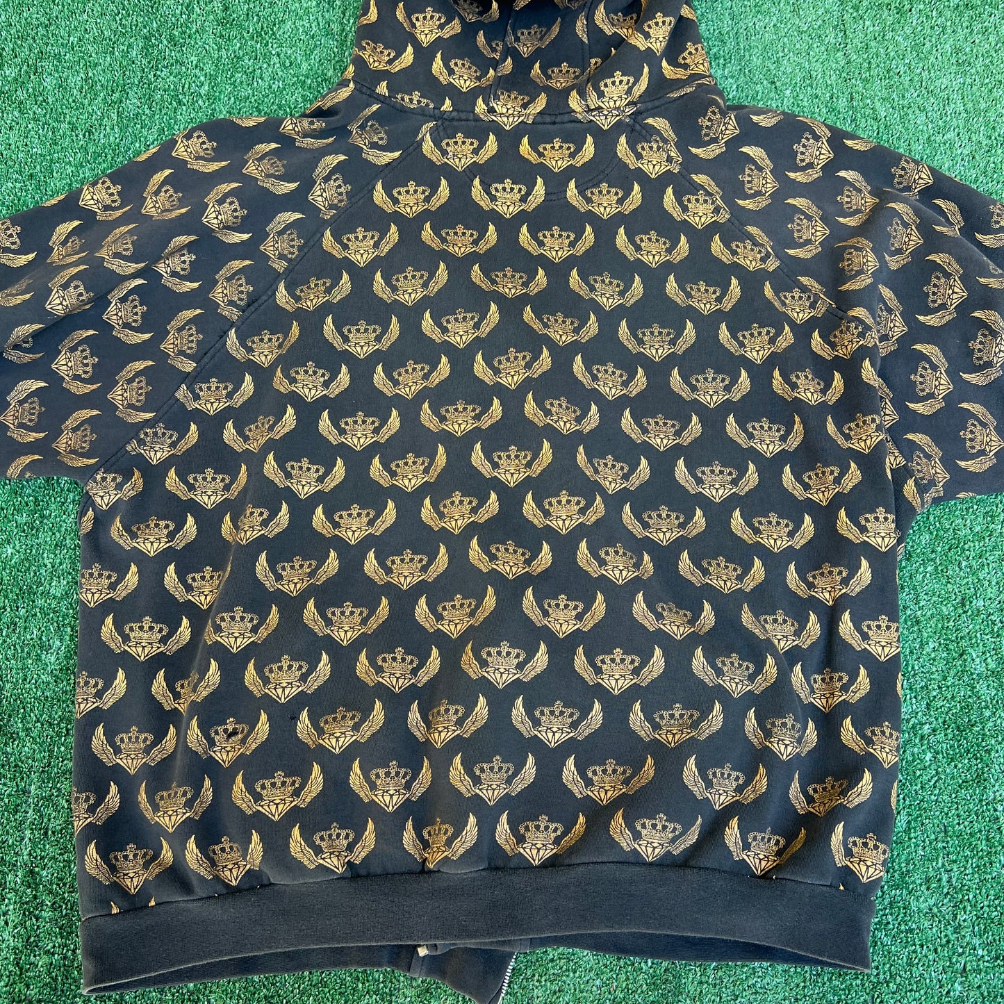 Vintage Y2K Karl Kani Gold Black AOP Zip Up Hoodie Wing Jesse Pinkman - 4XL 28x29"