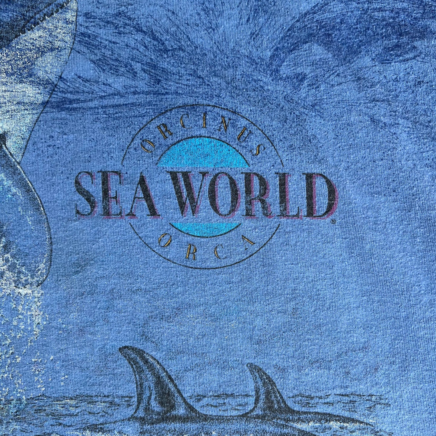 90s Sea World Orca AOP Blue T-Shirt - Medium