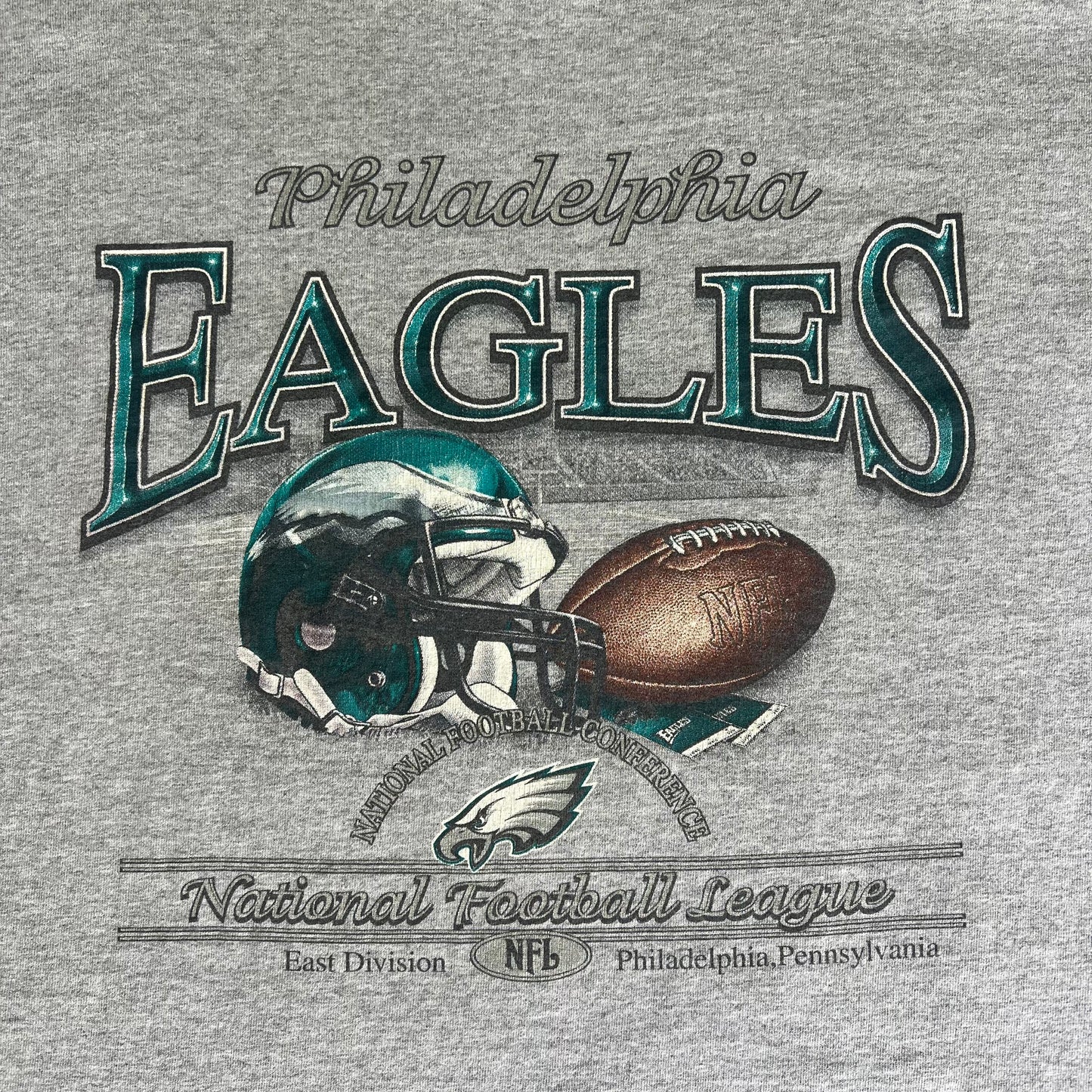 Y2K NFL Philadelphia Eagles Helmet Spellout Gray T-Shirt - XL