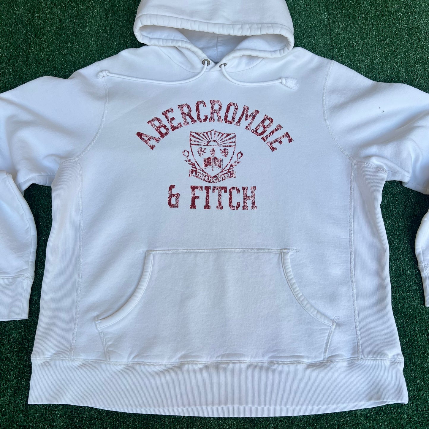 Vintage Y2K Mens Ambercrombie & Fitch White College Spellout Reverse Weave Hoodie - XL