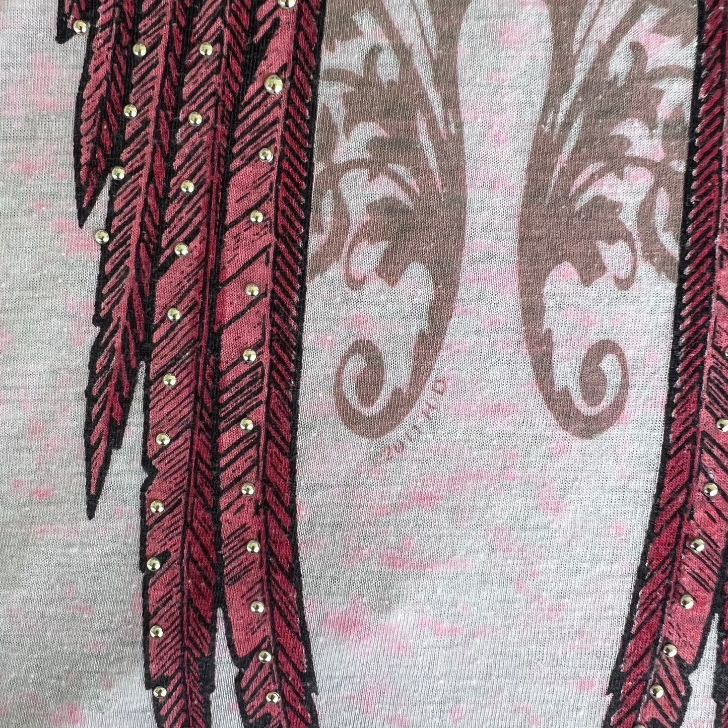 Women's Y2K Harley-Davidson Wings Tribal Thin White Pink Gradient Distressed T-Shirt - Small