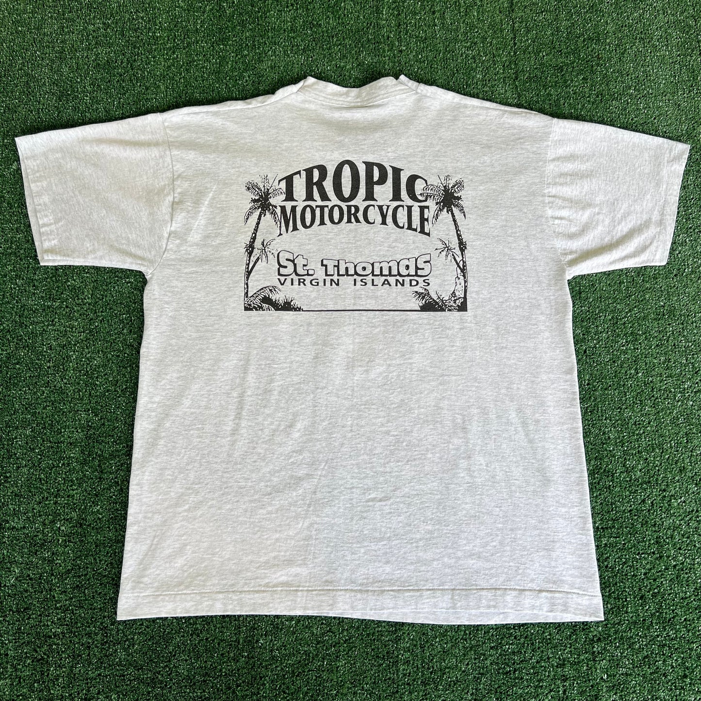 90s Harley-Davidson Motorcycles Virgin Islands Light Gray T-Shirt - XL