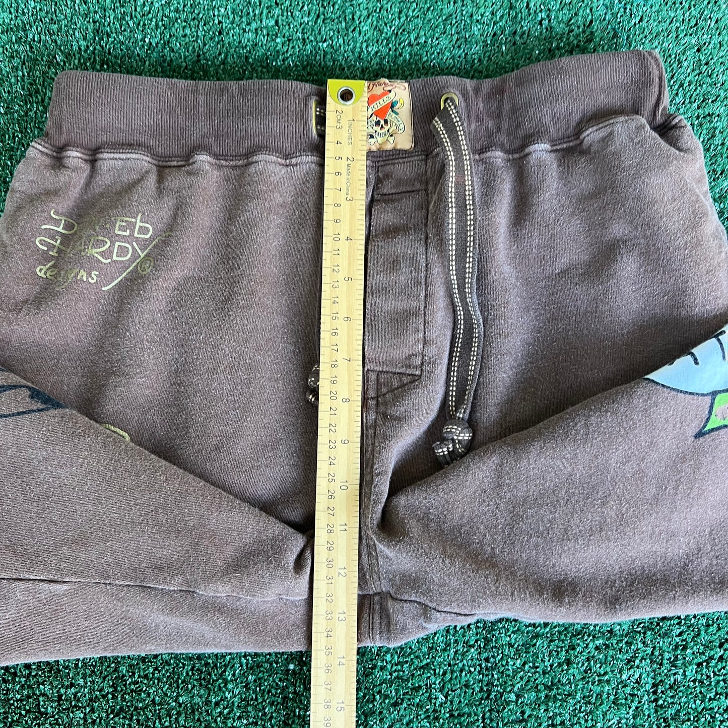 Y2K Ed Hardy Skull Faded Brown Baggy Wide-Leg Sweatpants - Large 31x28.5" 21.5" Openings