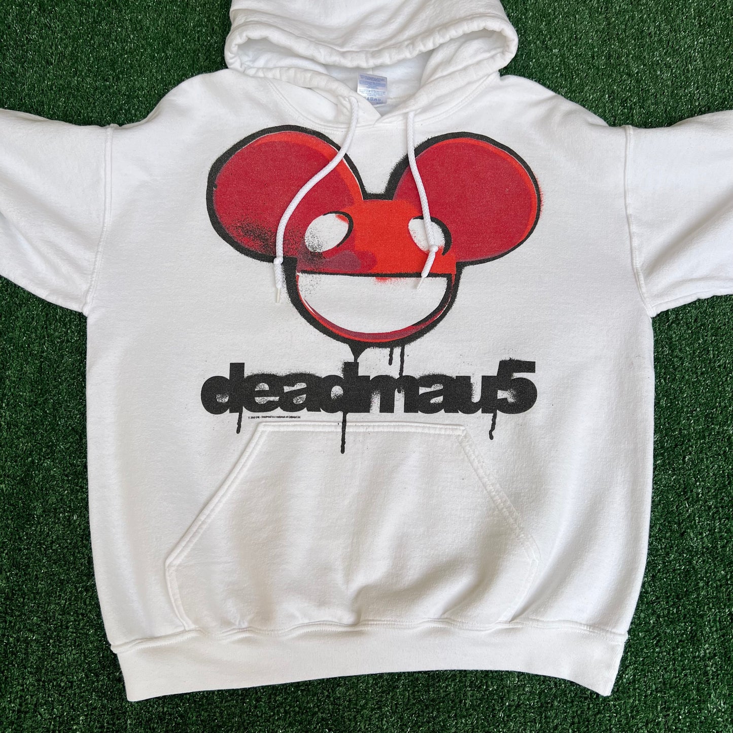 Vintage Y2K Men's 2010 Deadmau5 Mouse Logo EDM Music White Hoodie - Large 23x25"