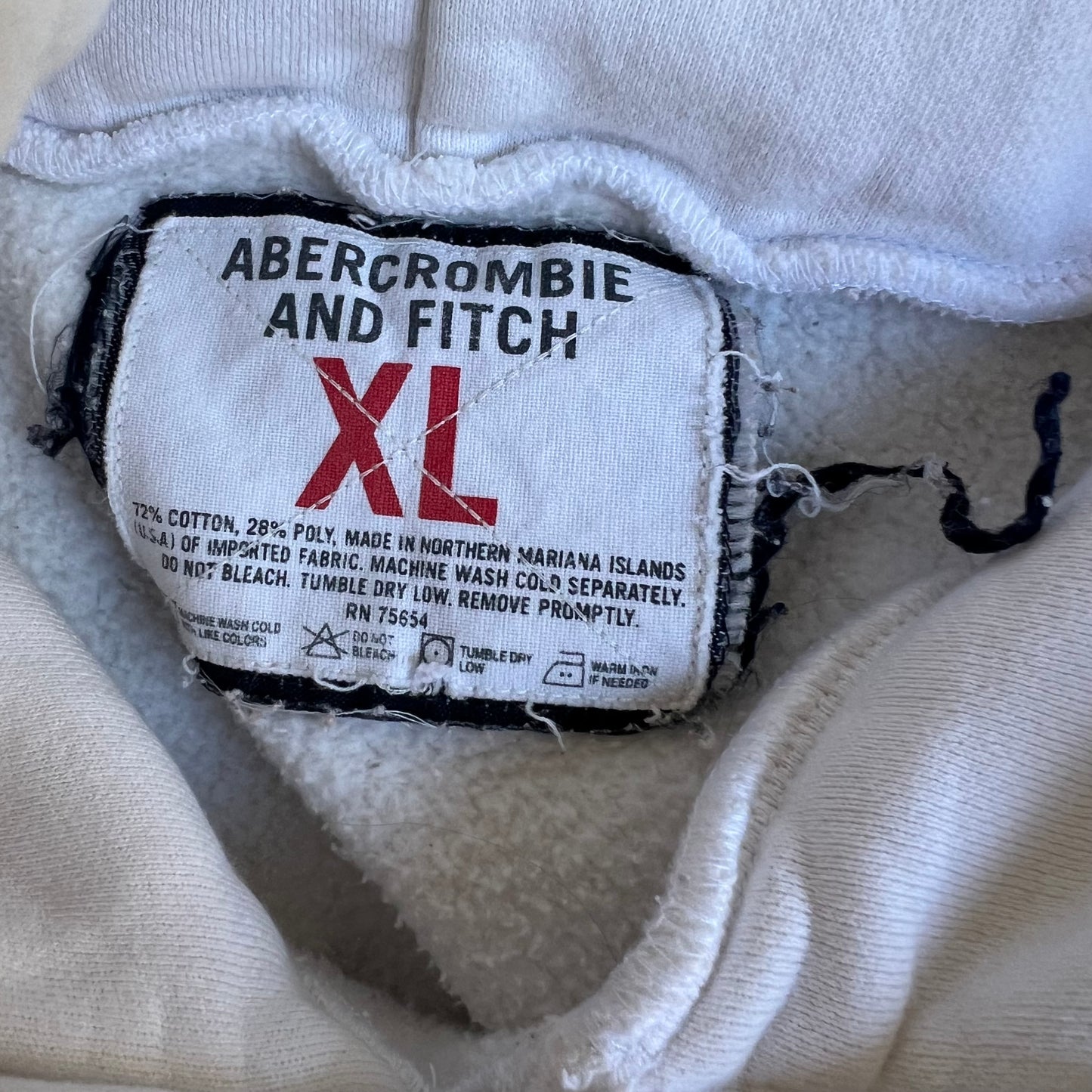 Vintage Y2K Mens Ambercrombie & Fitch White College Spellout Reverse Weave Hoodie - XL