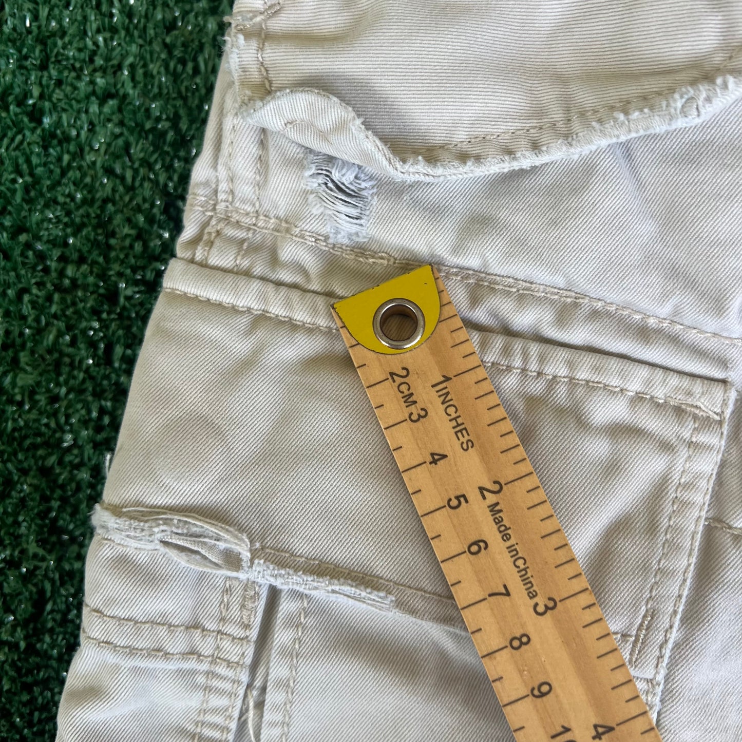 Y2K Polo Ralph Lauren Light Khaki Type 1 Paratrooper Distressed Canvas Shorts - 38x10"