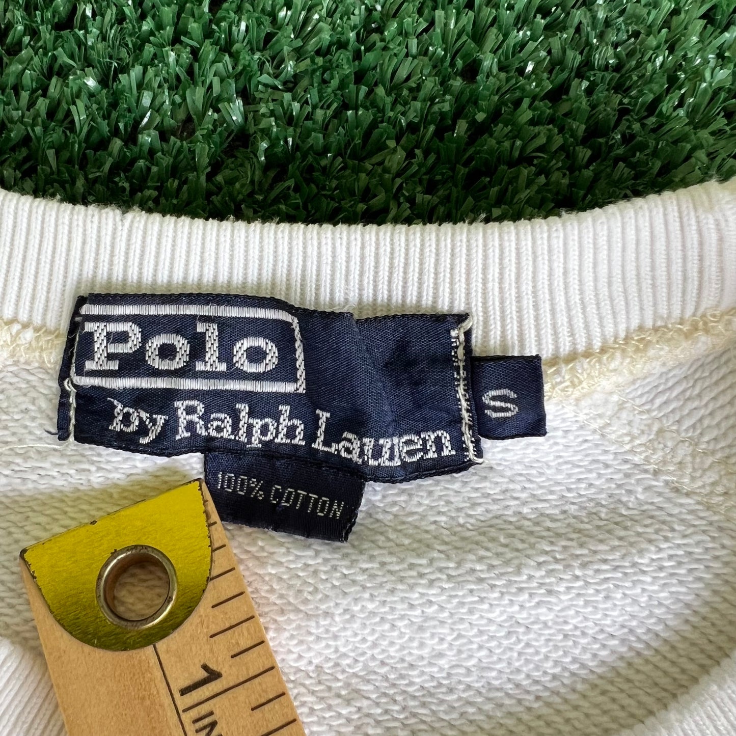 90s Polo Ralph Lauren French Terry White Distressed Sweatshirt - Small