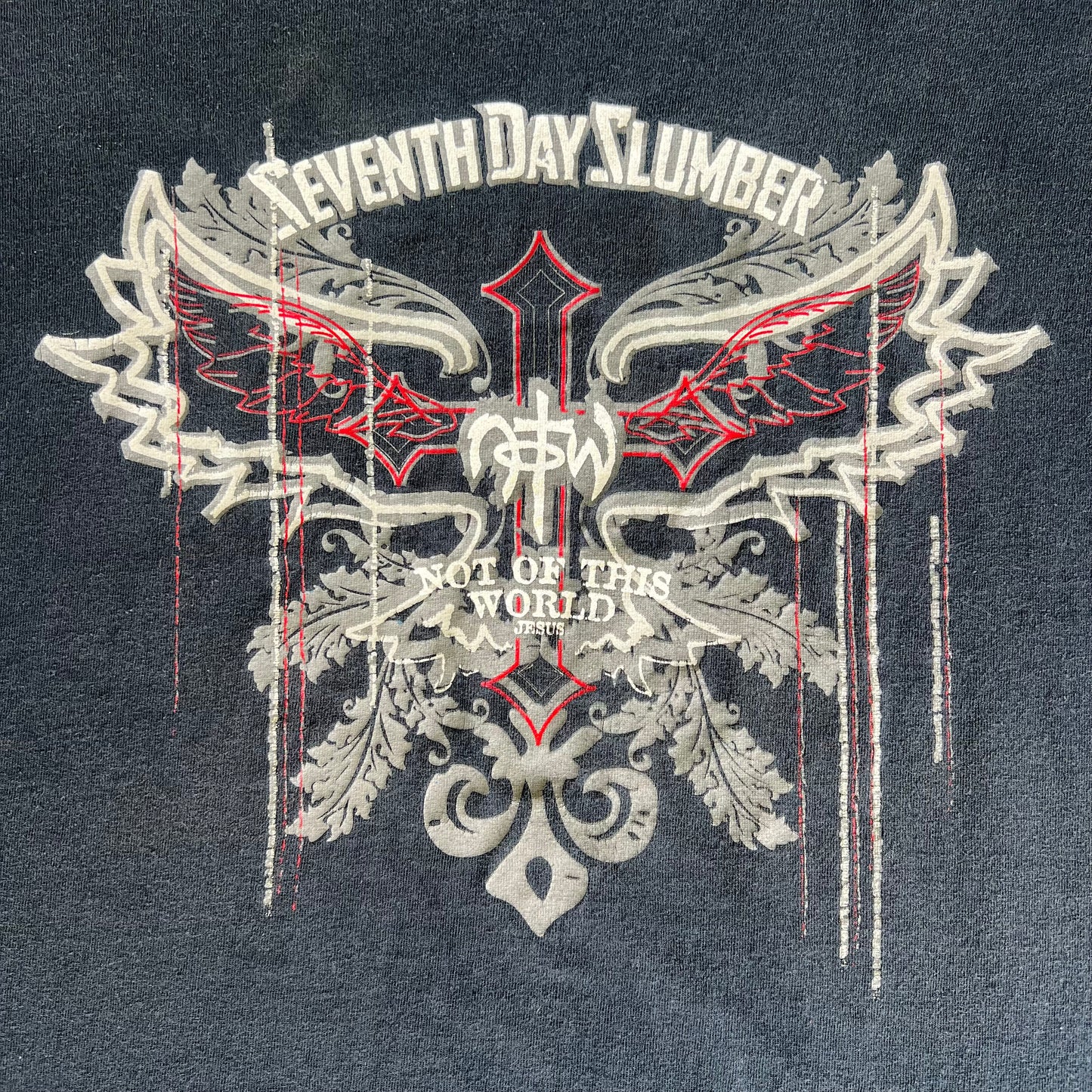 Y2K Jesus Seventh Day Slumber Wings Tribal Faded Black T-Shirt - XL