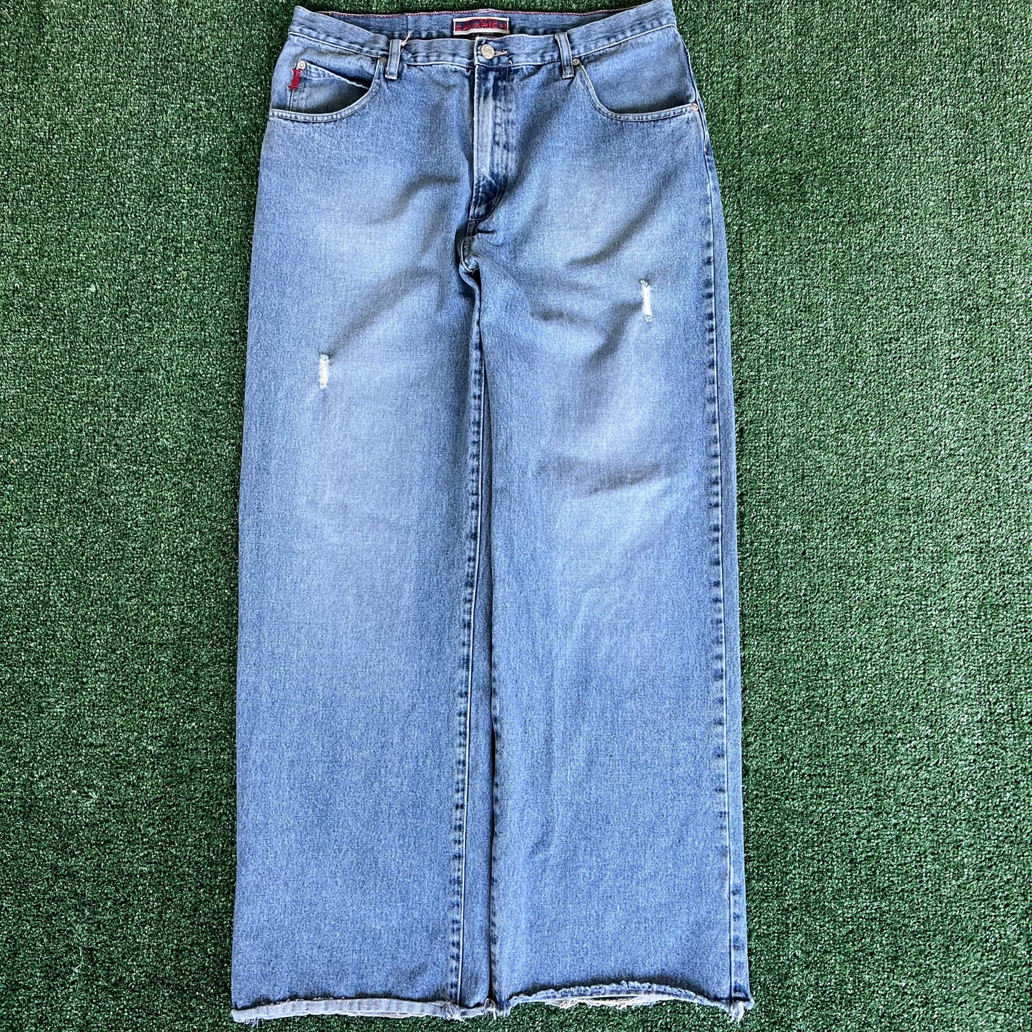 90s Cavaricci Baggy Wide-Leg Distressed Blue Jeans - 35x31" 21.5" Openings