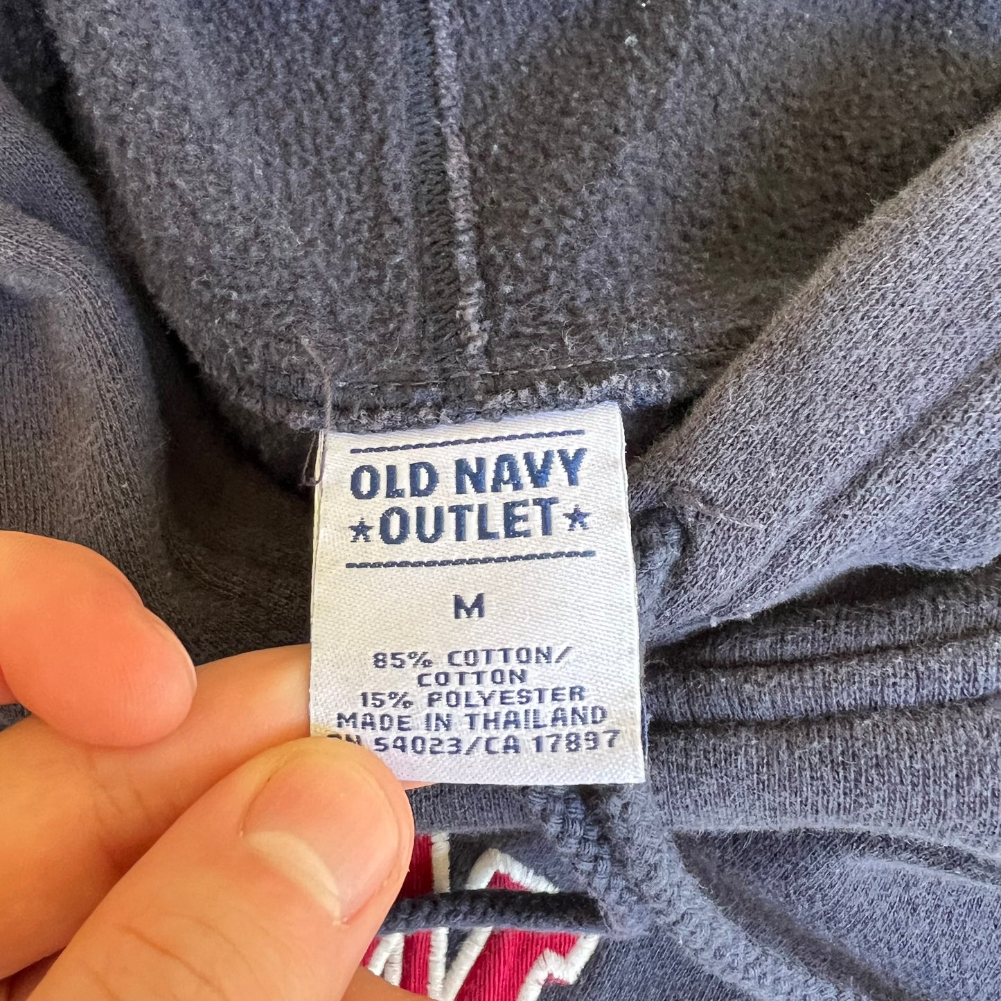 Vintage Y2K Men's Old Navy Faded Navy Blue Spellout Logo Arc Boxy Hoodie Medium