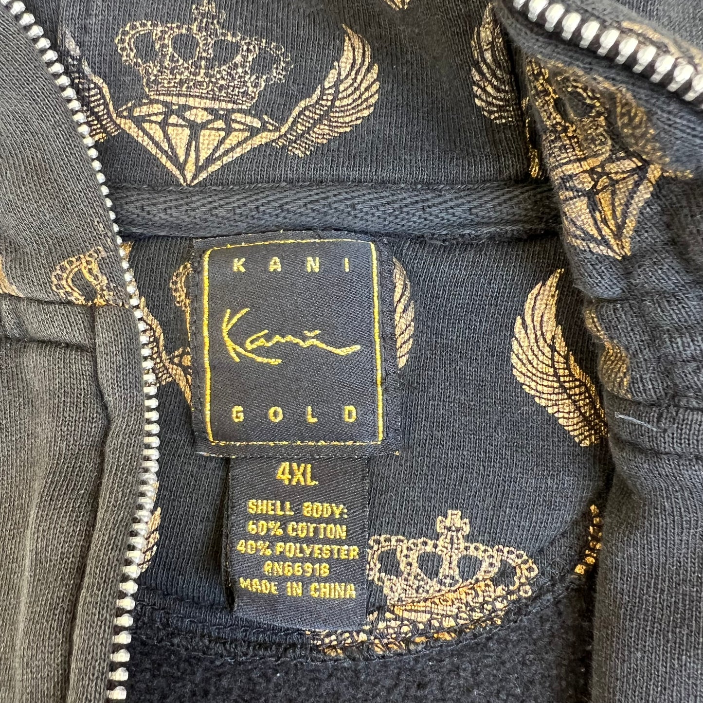 Vintage Y2K Karl Kani Gold Black AOP Zip Up Hoodie Wing Jesse Pinkman - 4XL 28x29"
