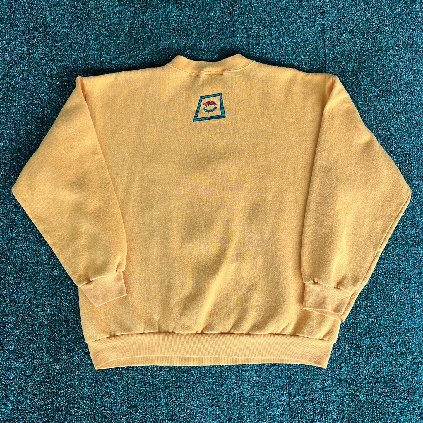 90s Universal Studios Woody Woodpecker Cartoon Face Yellow Sweatshirt - Large