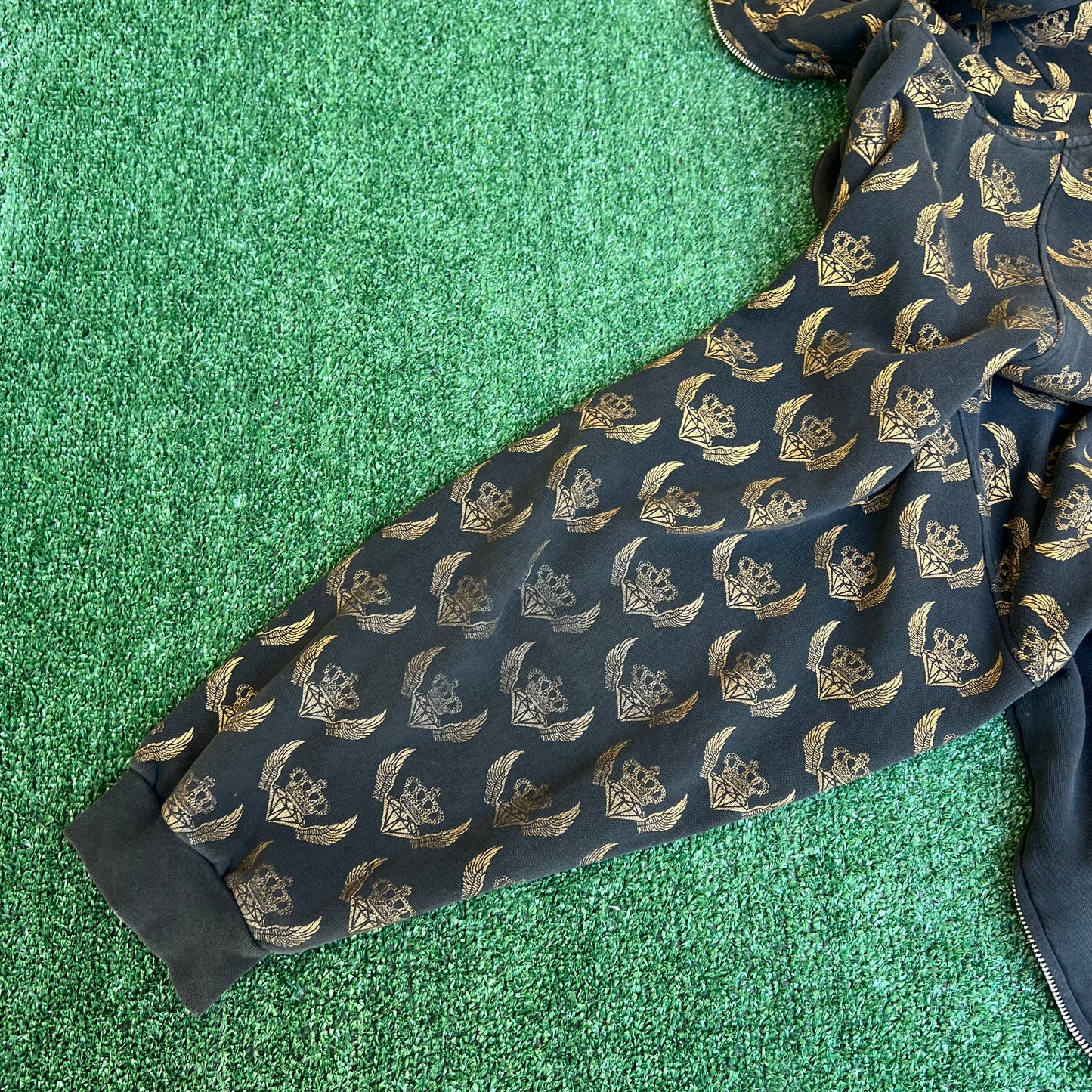 Vintage Y2K Karl Kani Gold Black AOP Zip Up Hoodie Wing Jesse Pinkman - 4XL 28x29"