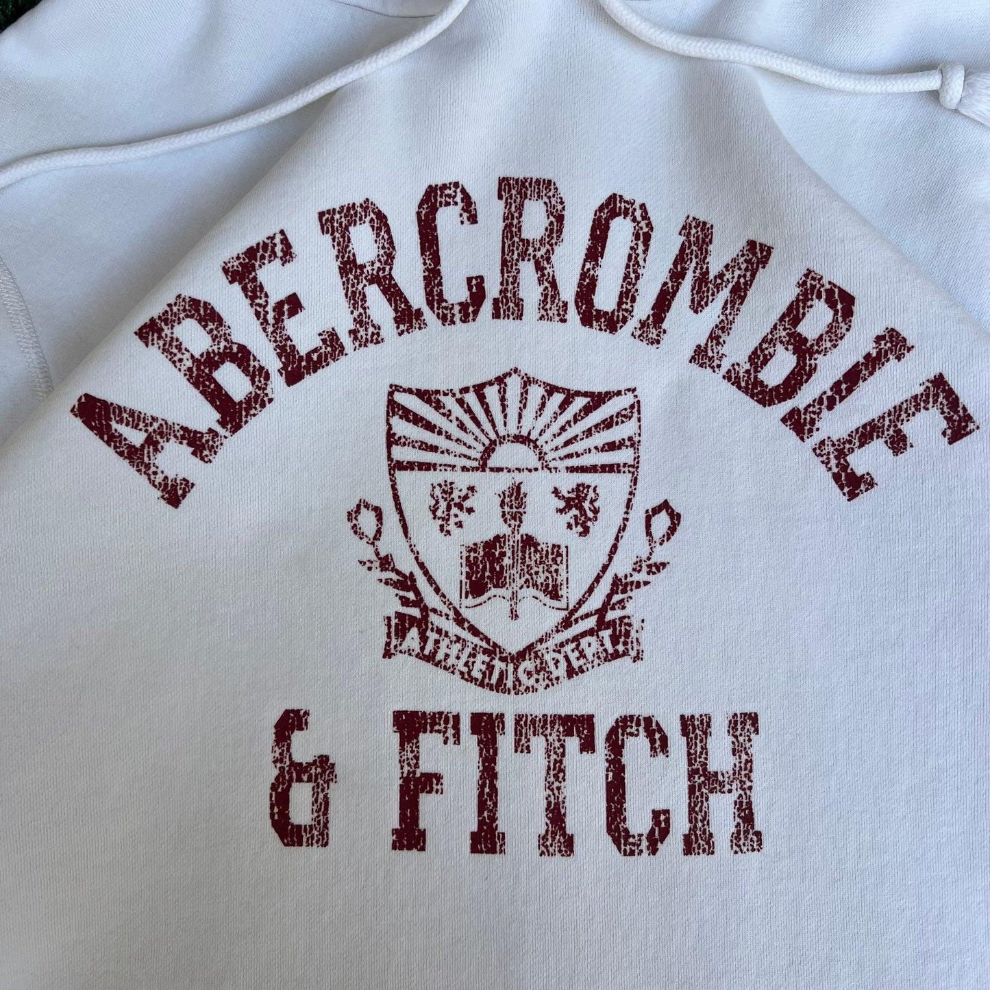 Vintage Y2K Mens Ambercrombie & Fitch White College Spellout Reverse Weave Hoodie - XL