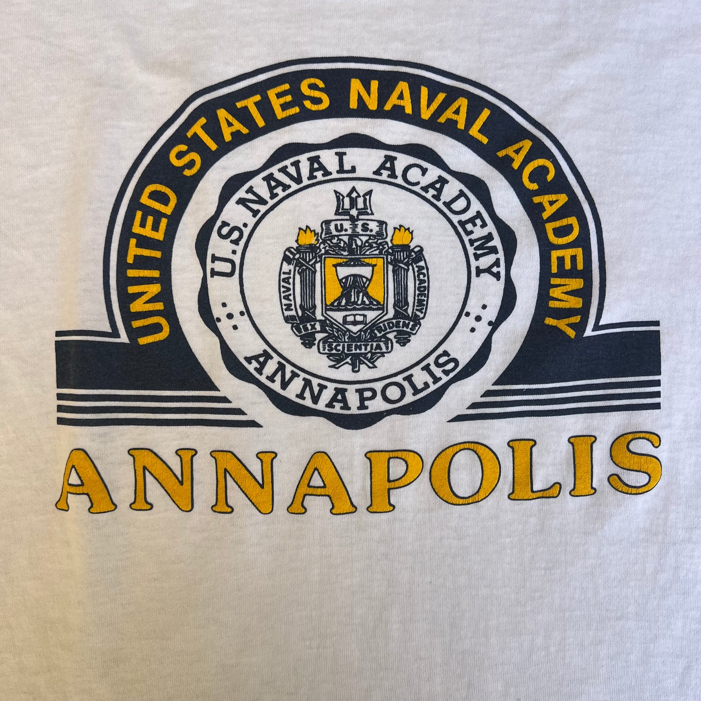 Vintage 80s Men's US Naval Academy Annapolis White Single Stitch T-Shirt - Medium