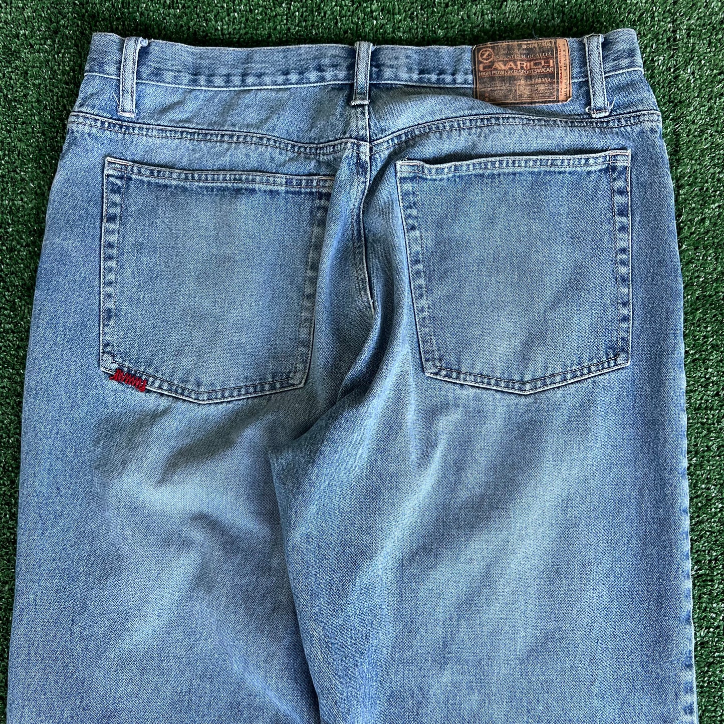90s Cavaricci Baggy Wide-Leg Distressed Blue Jeans - 35x31" 21.5" Openings