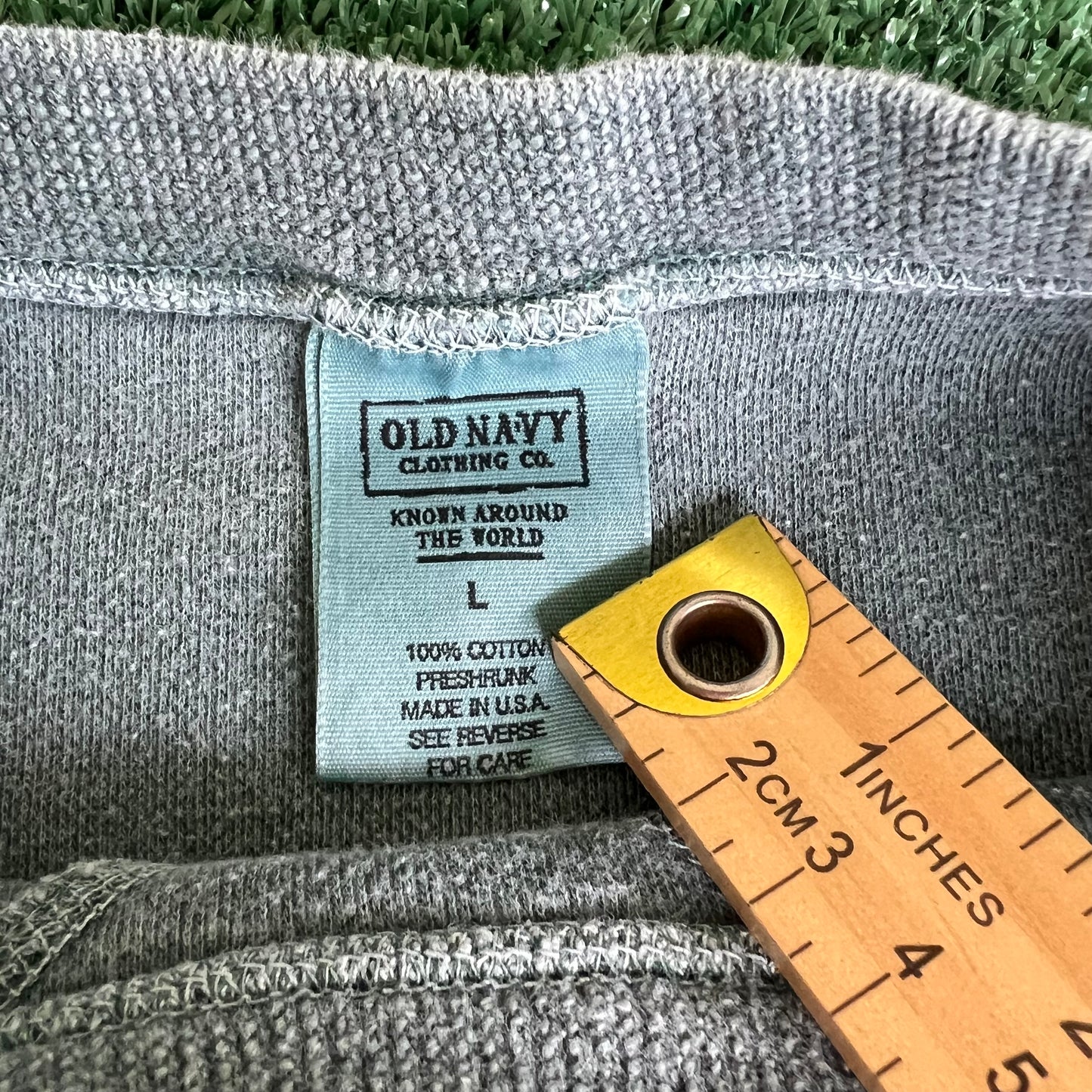 Y2K Old Navy Oval Logo Sage Green Thermal Long Sleeve Shirt - XL