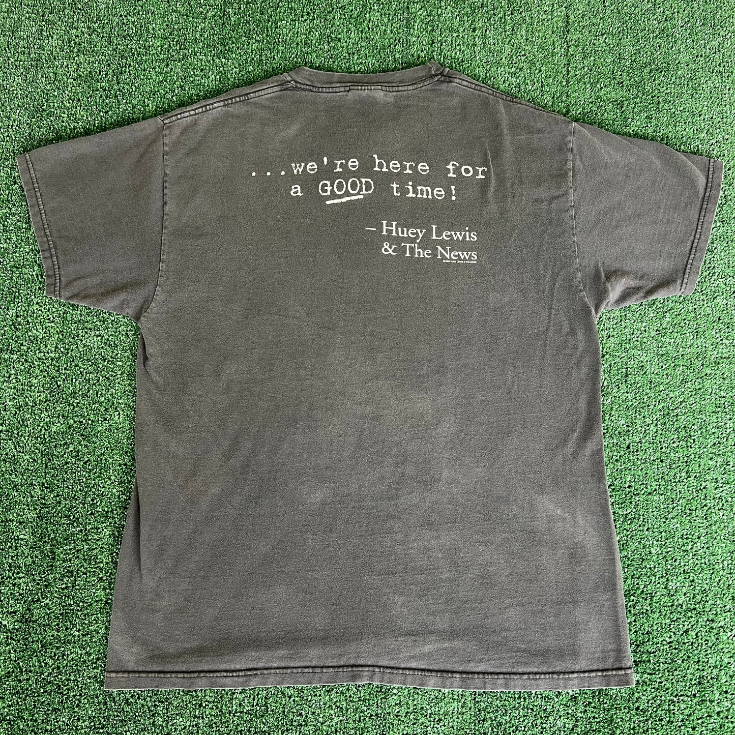 Y2K Huey Lewis and The News Rock Band Lyrics Faded Black T-Shirt - Large