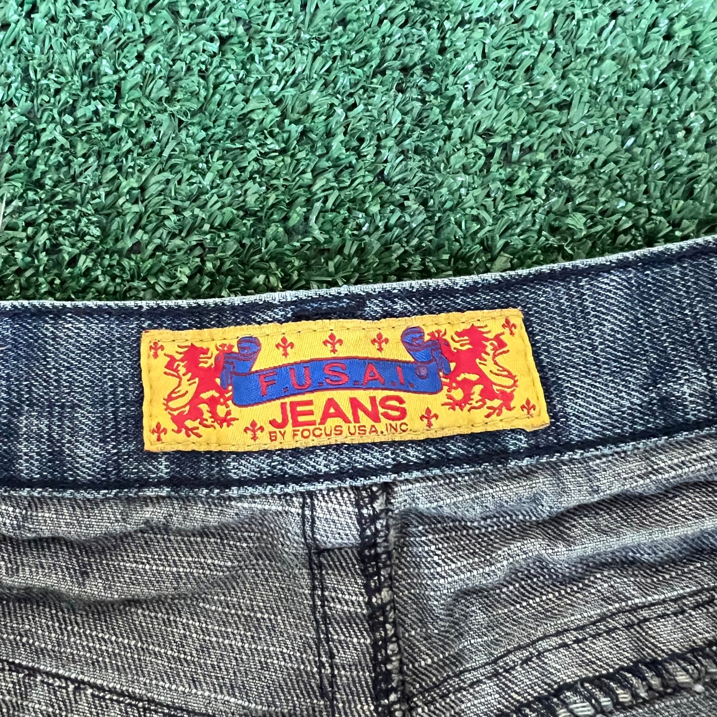 Y2K Fusai Baggy Flap Pocket Skate Blue Jeans - 35x30" 19" Open