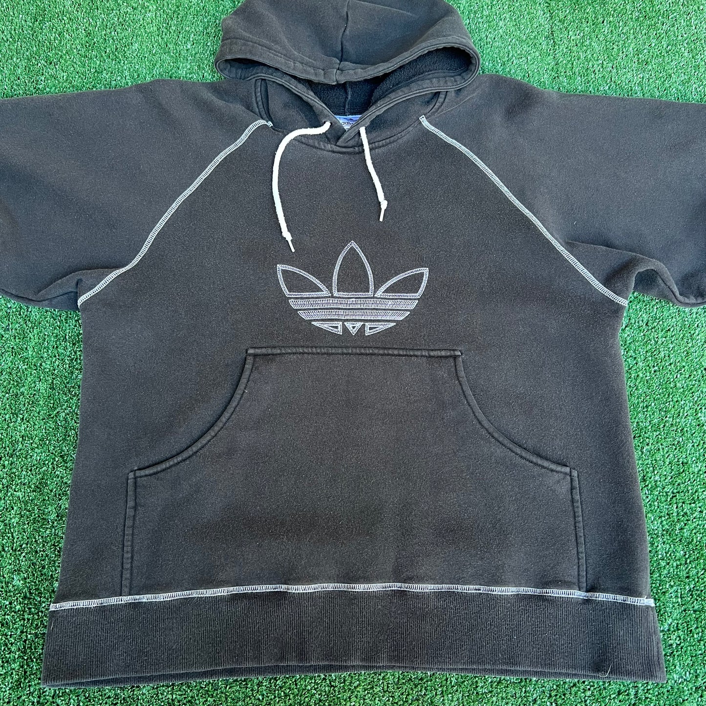 Vintage 90s Y2K Men's Adidas Black Trefoil Logo Boxy Heavyweight Hoodie - Medium