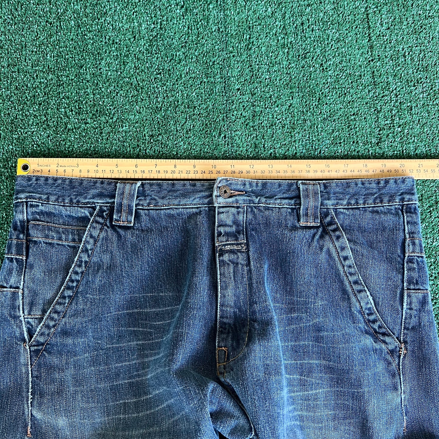 Y2K Marithe Francois Girbaud MFG Distressed Baggy Wide-Leg Blue Jeans - 41x33.5" 21" Openings