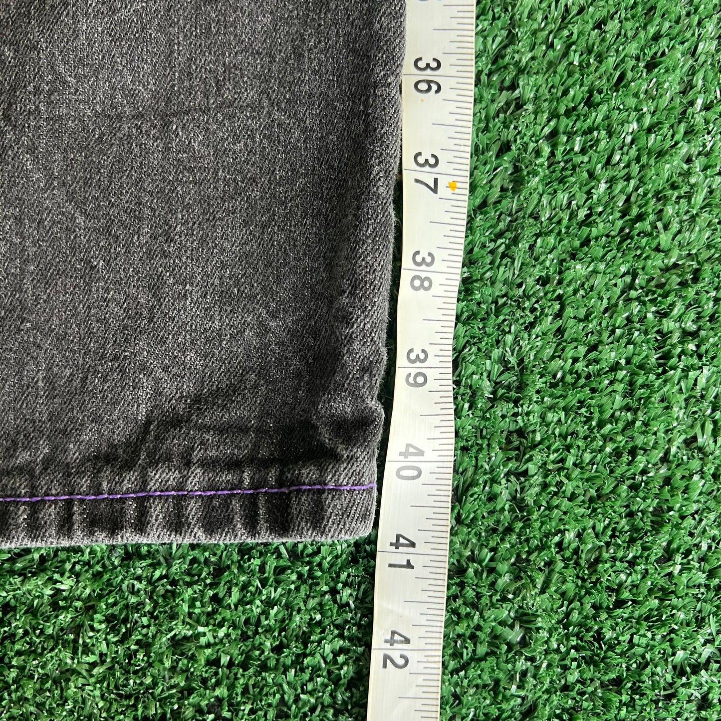 Y2K Baggy Straight Black Purple Embroidered Jeans - 35x31" 18" Openings