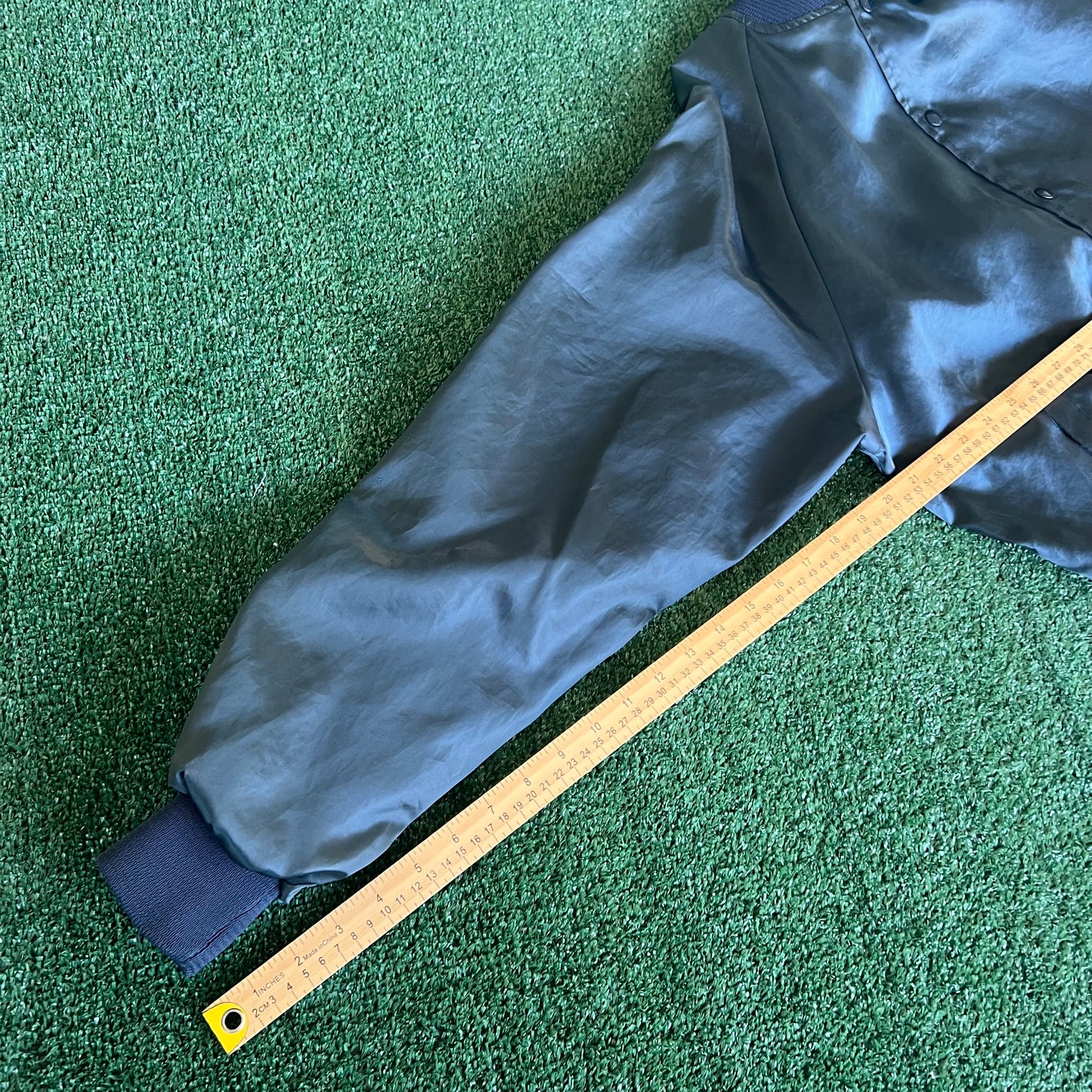 80s 90s UPS Madison Square NYC Midnight Blue Satin Bomber Jacket - Large