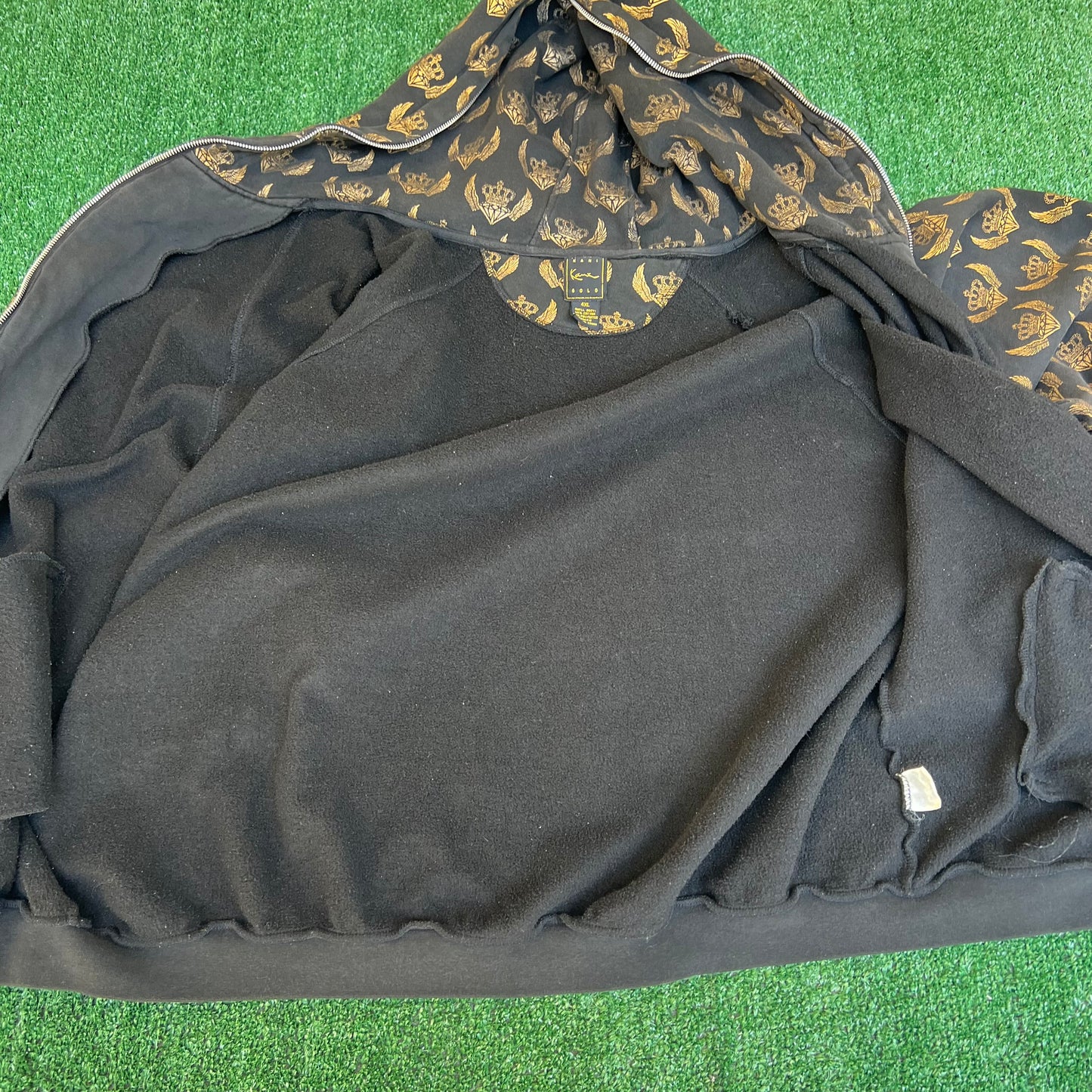Vintage Y2K Karl Kani Gold Black AOP Zip Up Hoodie Wing Jesse Pinkman - 4XL 28x29"