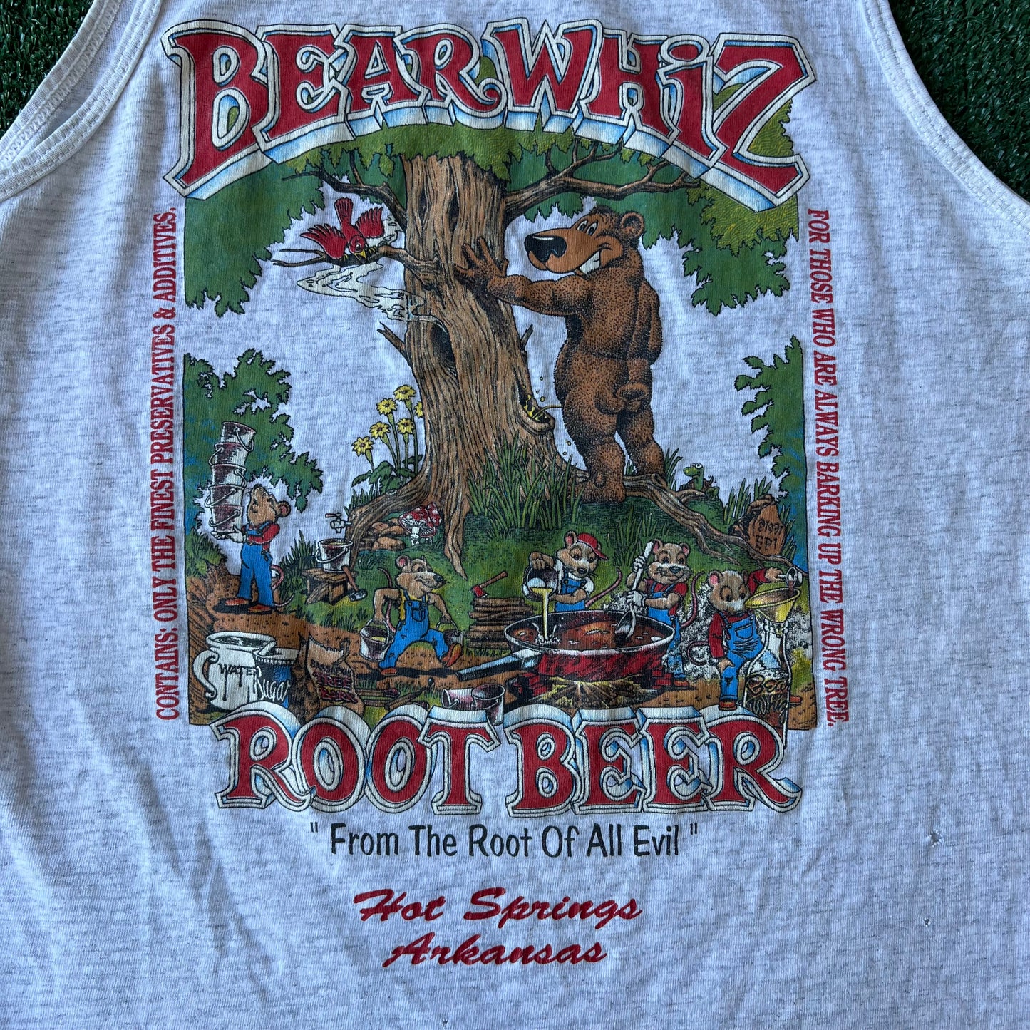 90s Men's Bear Whiz Root Bear Funny Gray Sleeveless Tank Top Shirt - Medium