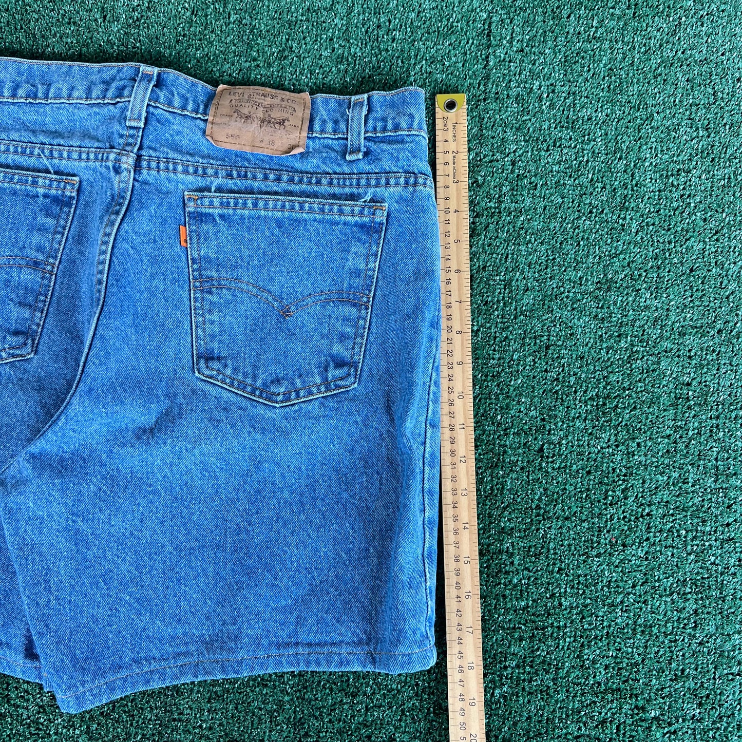 80s Levi's 550 Orange Tab Light Wash Blue Jean Shorts - 36x7.25"