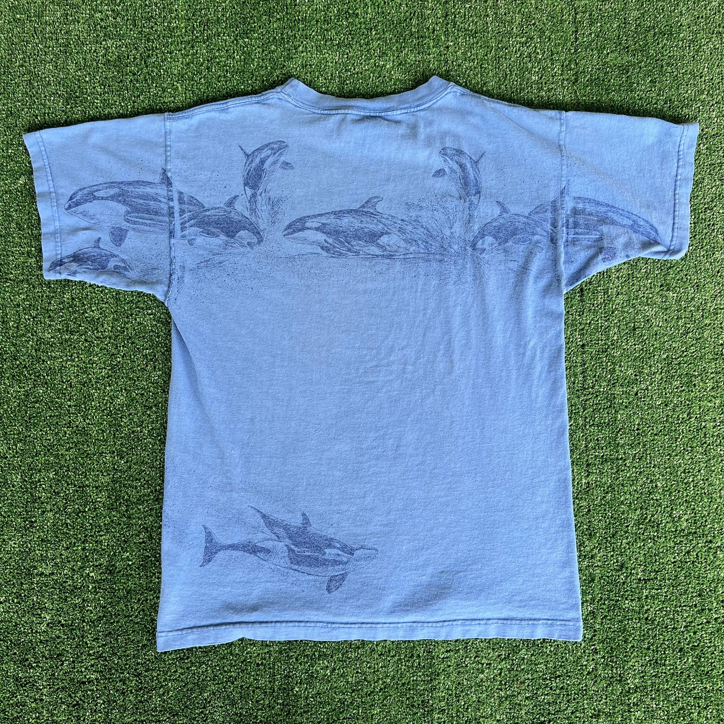 90s Sea World Orca AOP Blue T-Shirt - Medium