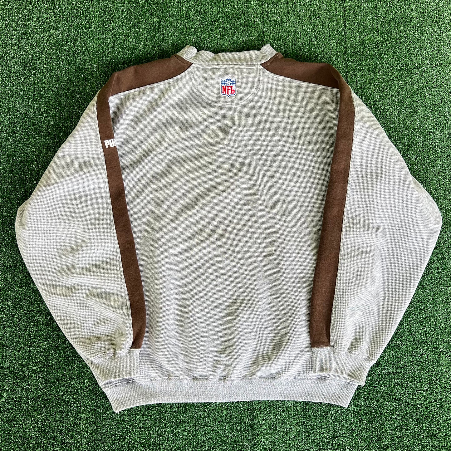 90s Puma NFL Cleveland Browns Gray Striped Sweatshirt - Large