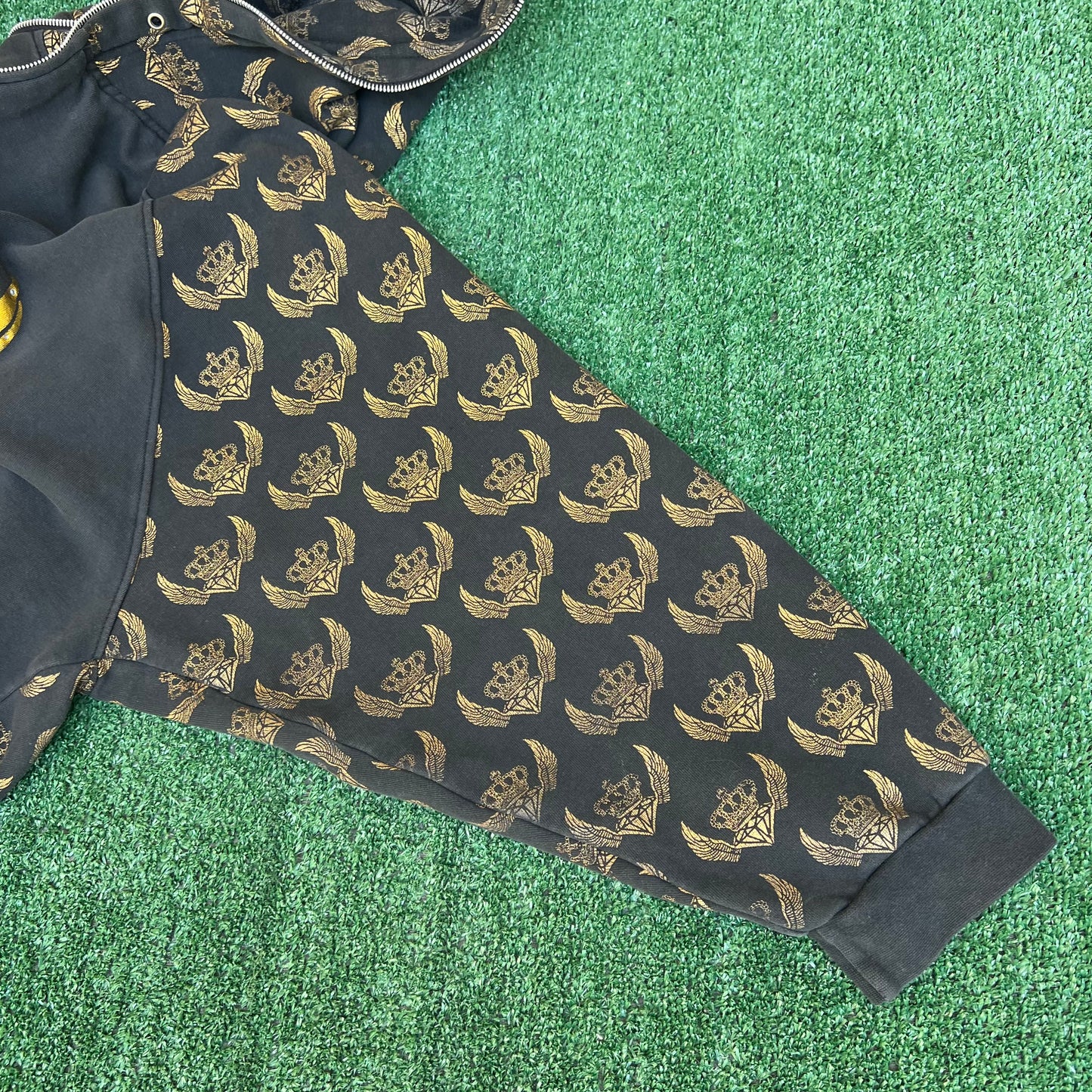 Vintage Y2K Karl Kani Gold Black AOP Zip Up Hoodie Wing Jesse Pinkman - 4XL 28x29"