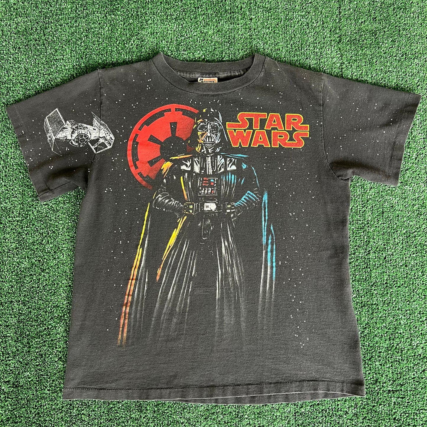 90s Star Wars Darth Vader AOP Black Boxy Cropped Black T-Shirt - Medium