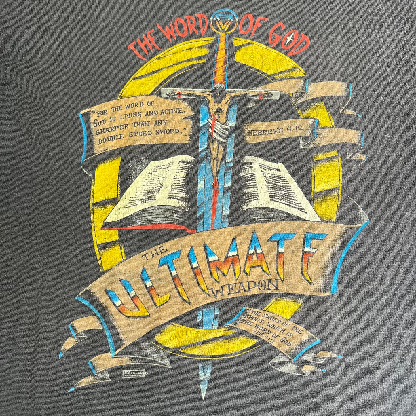 90s Jesus The Ultimate Weapon Faded Black Smokey Gray Single Stitch T-Shirt - Large